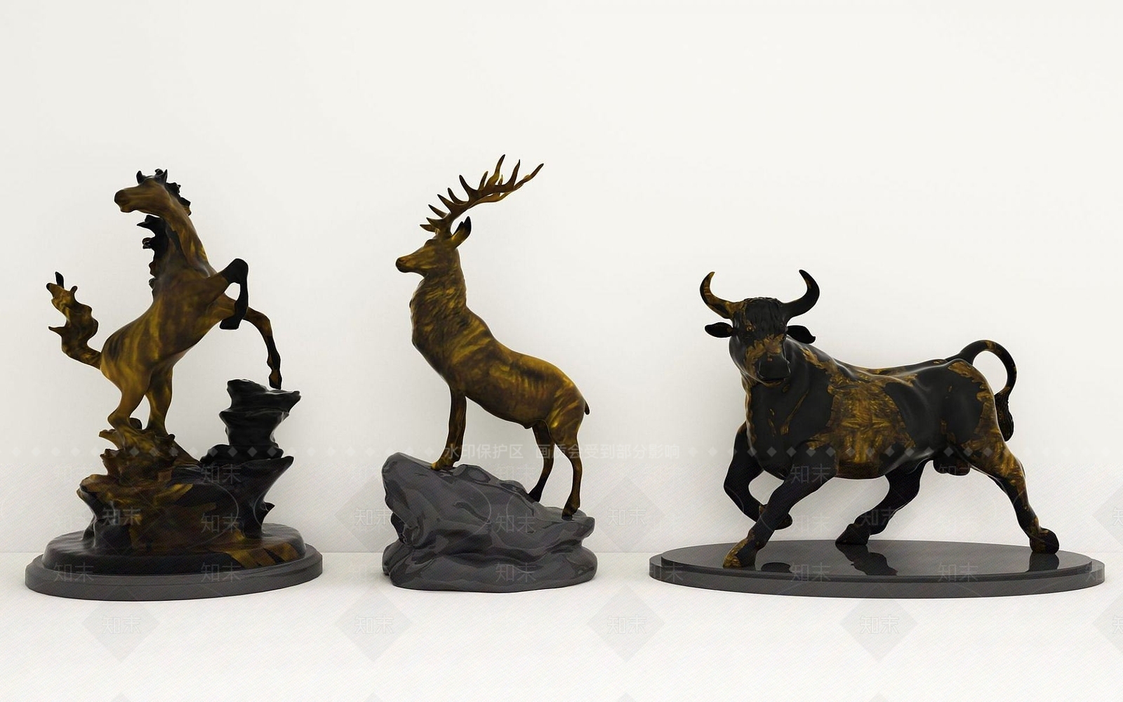 现代马鹿羊牛雕塑摆件陈设品3D模型下载【ID:1189628552】