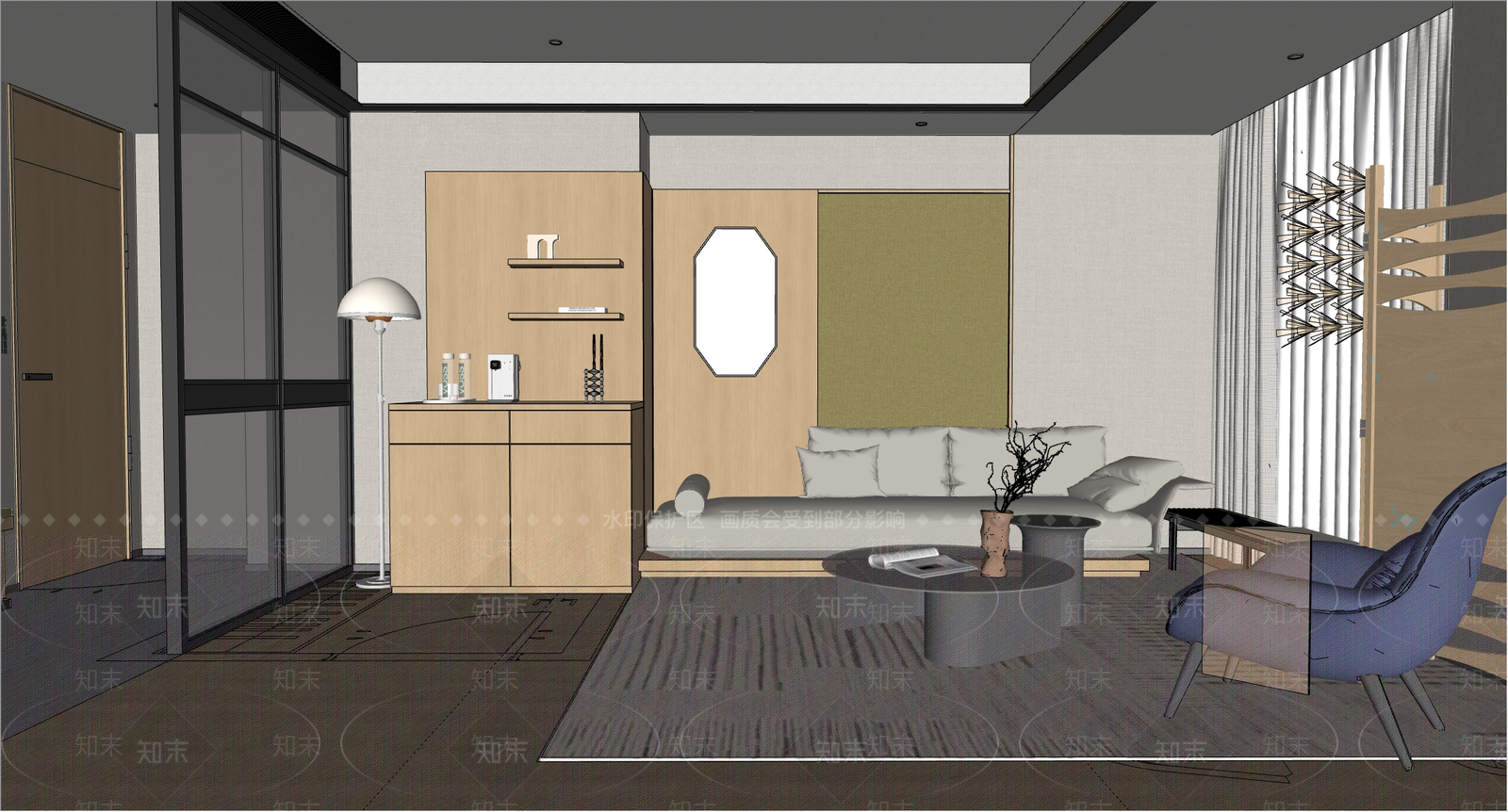 现代原木休息区SU模型下载【ID:1189630052】