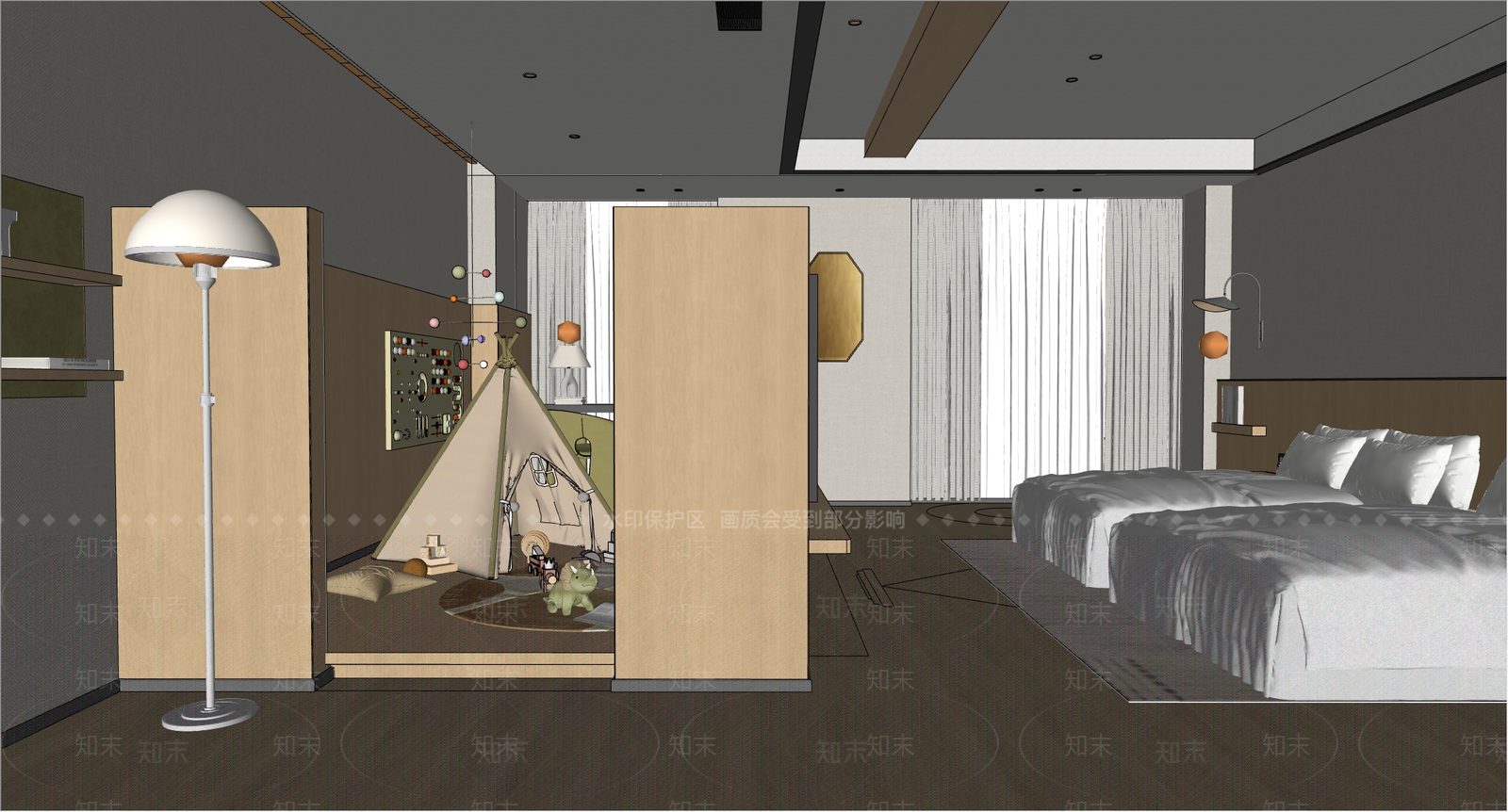 现代原木酒店客房SU模型下载【ID:1189631038】