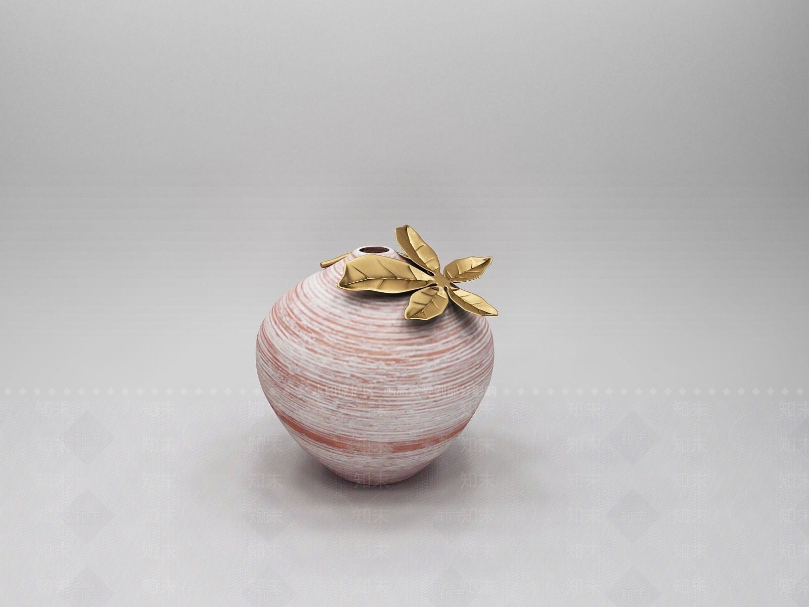 现代瓷坛与树叶组合摆件3D模型下载【ID:1189637376】