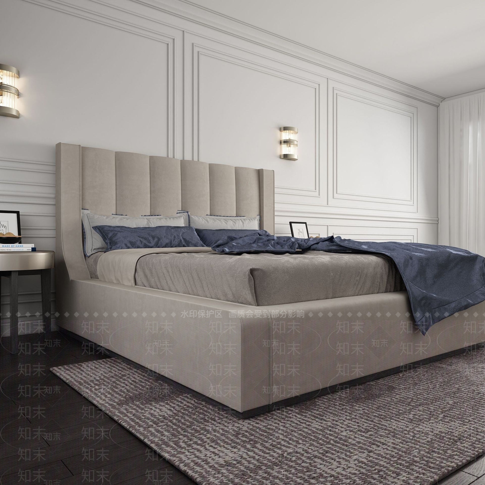 现代简约灰色布艺床3D模型下载【ID:1189637436】