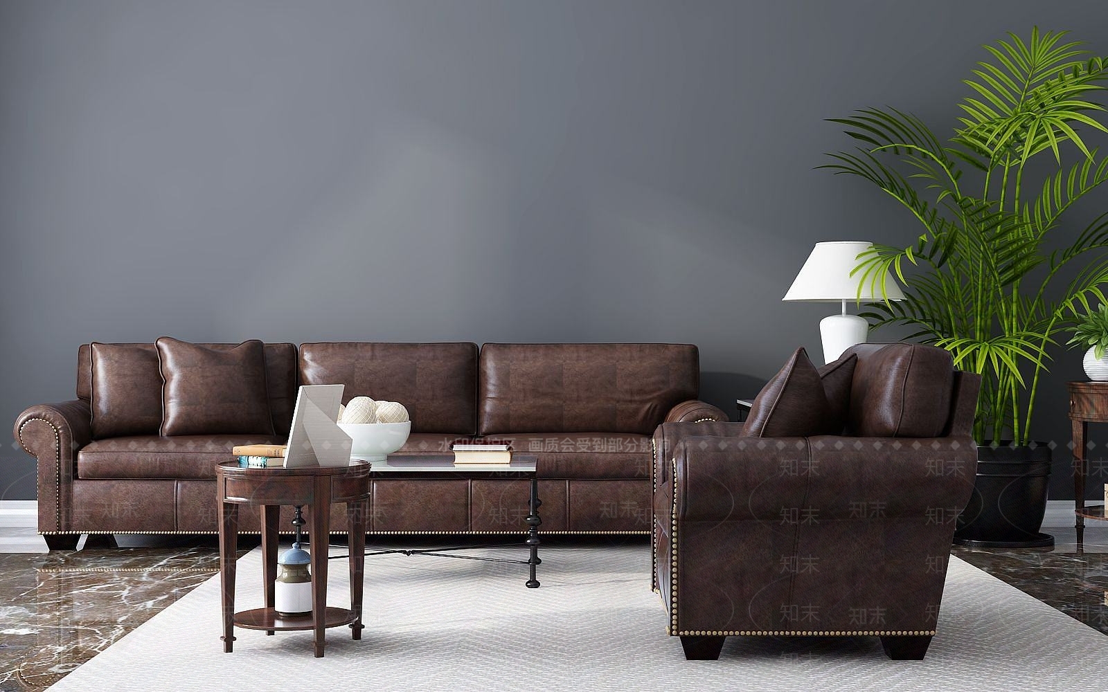美式沙发茶几组合3D模型下载【ID:1189638079】