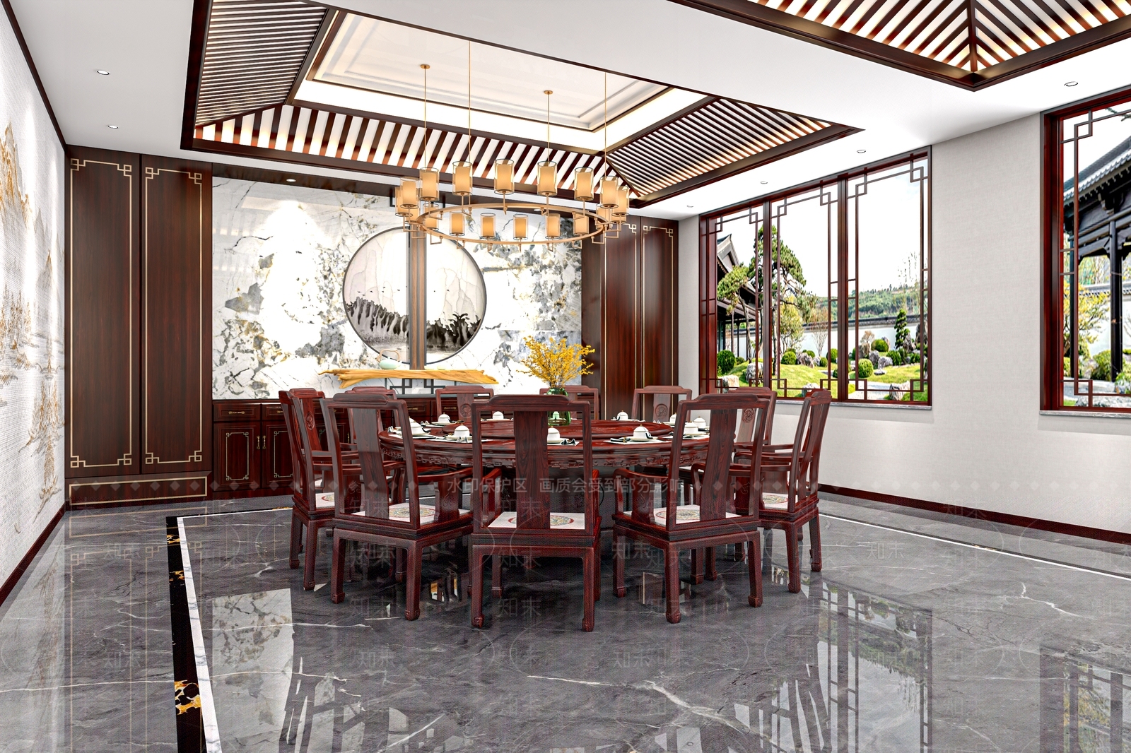 新中式中式餐桌3D模型下载【ID:1189640922】