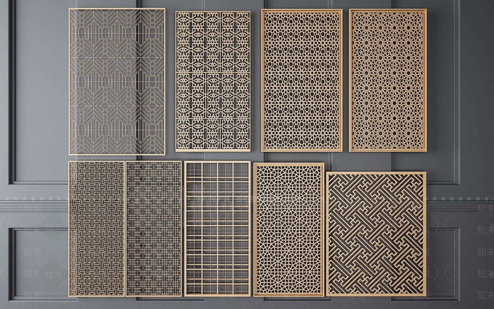 现代镂空实木隔断3D模型下载【ID:1189640794】