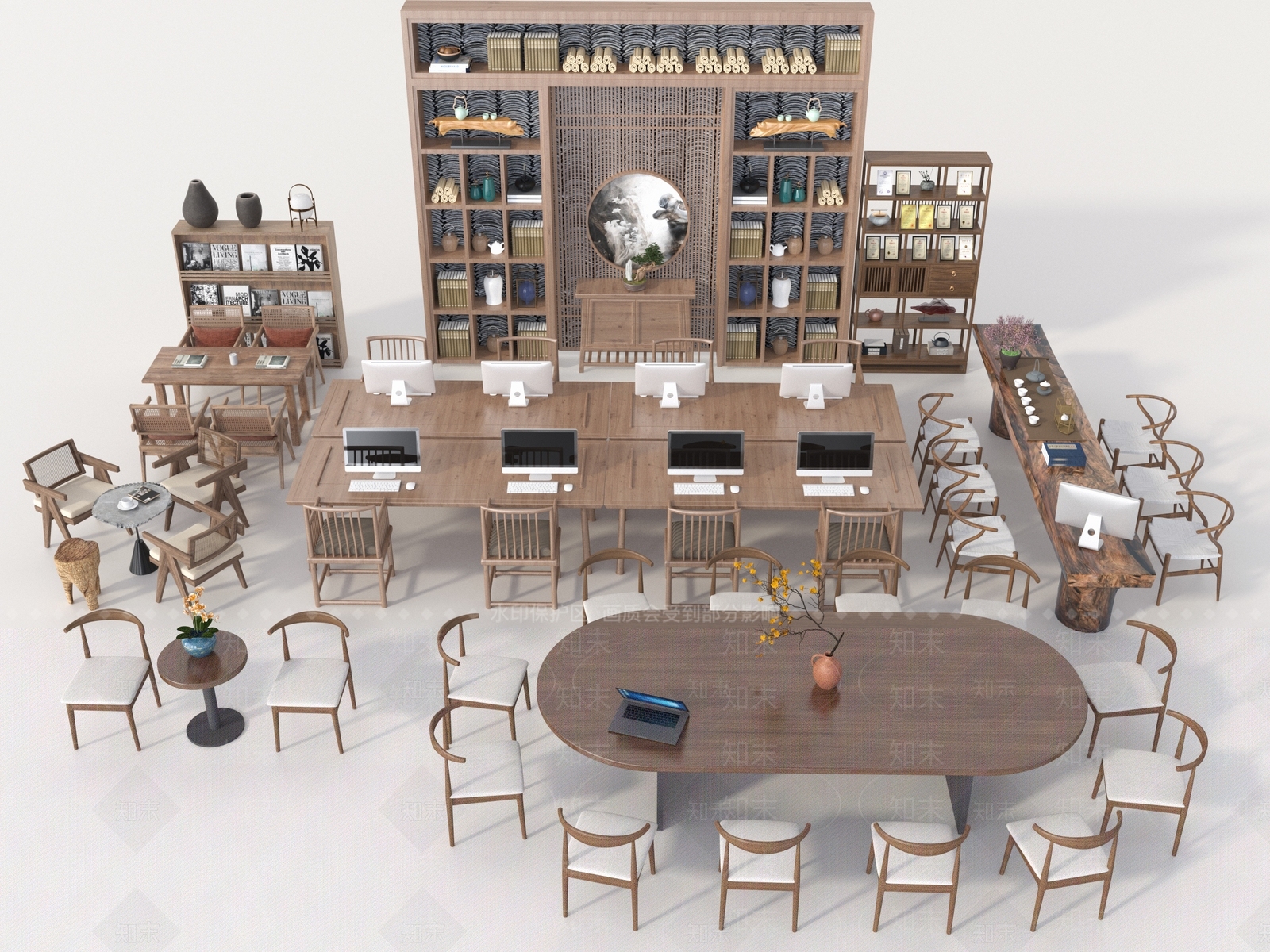 新中式办公桌椅3D模型下载【ID:1189641014】