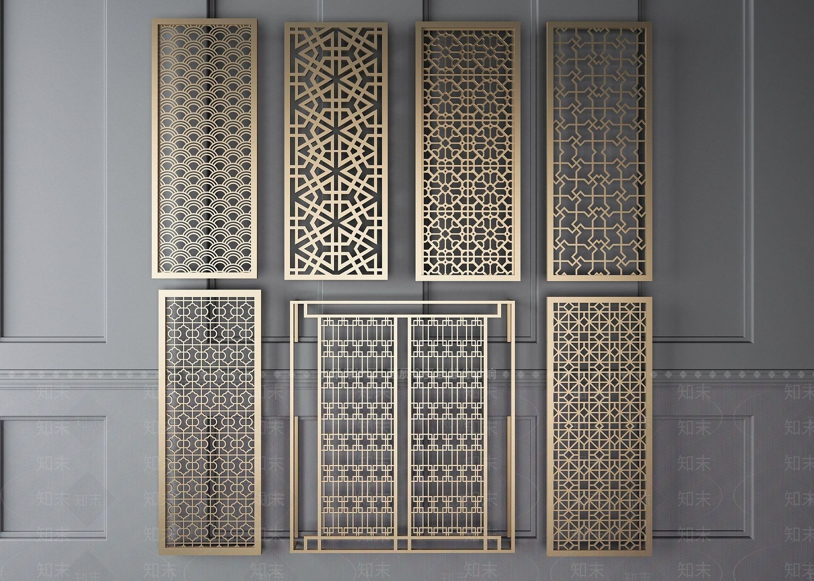 现代实木镂空隔断3D模型下载【ID:1189641530】