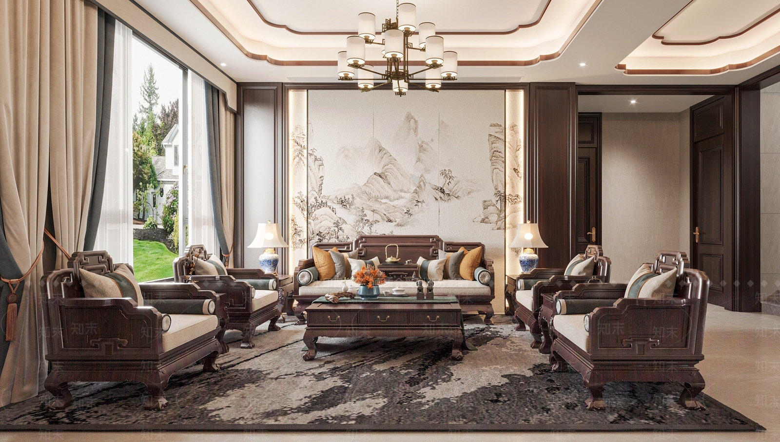 中式复古客餐厅3D模型下载【ID:1189641730】