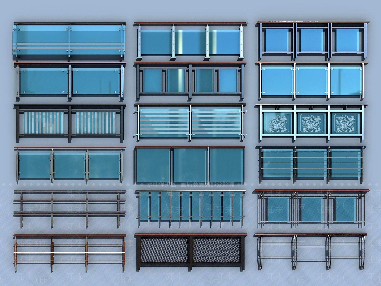 现代玻璃栏杆护栏扶手3D模型下载【ID:1189641794】