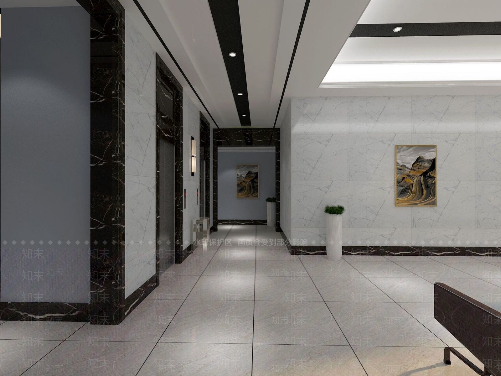 现代大厅走廊电梯间3D模型下载【ID:1189641842】
