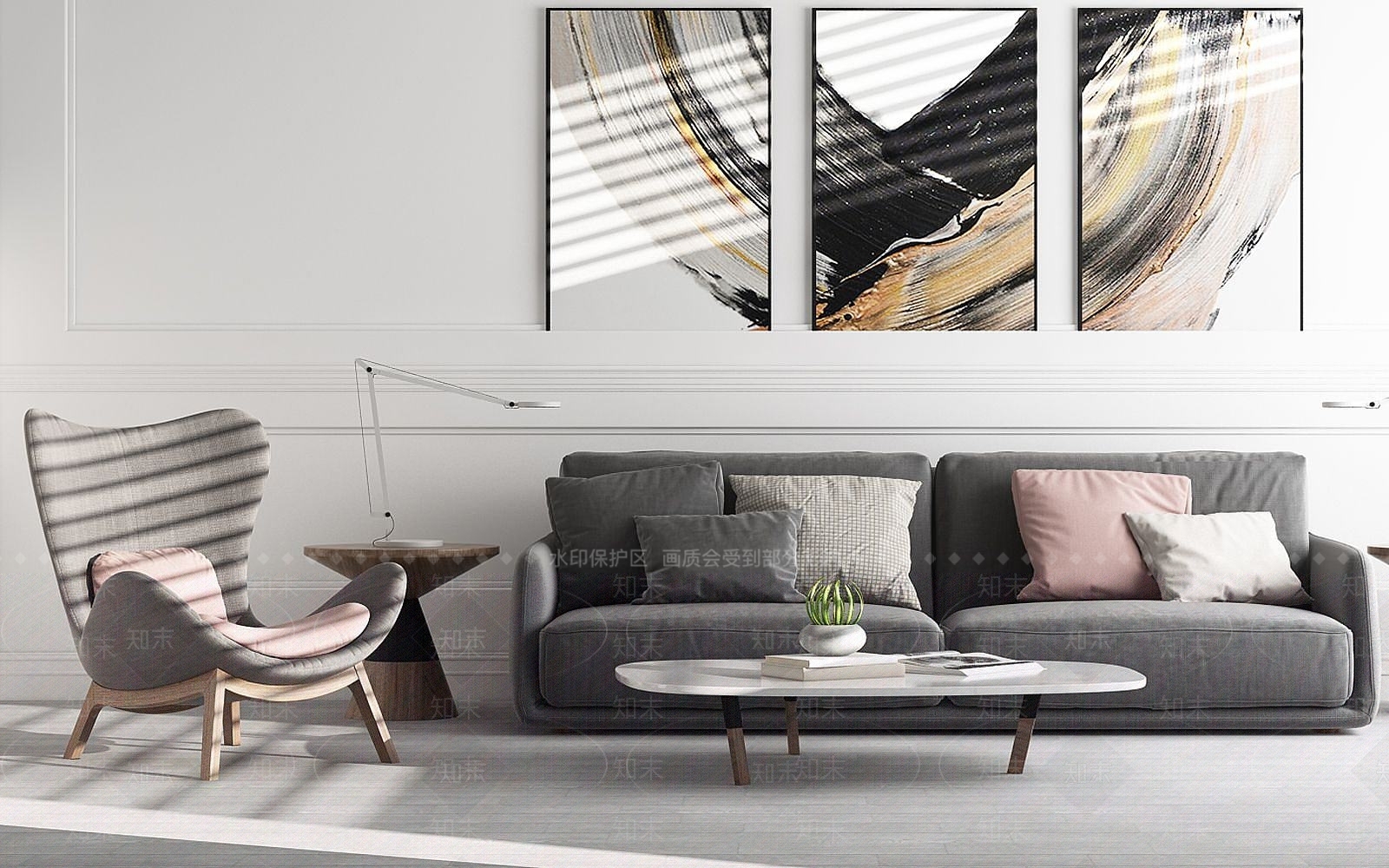 北欧沙发茶几组合3D模型下载【ID:1189642503】