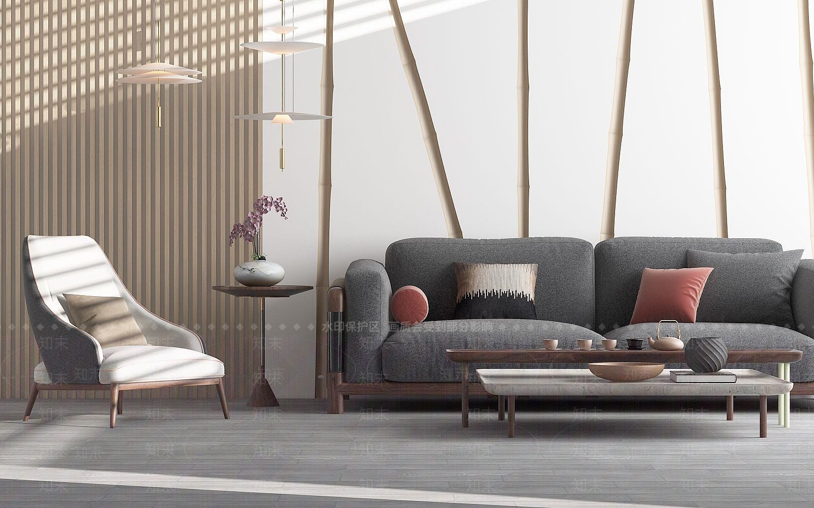 北欧沙发茶几组合3D模型下载【ID:1189642760】