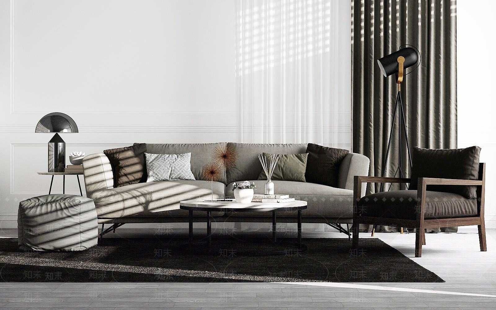 北欧沙发茶几组合3D模型下载【ID:1189642910】