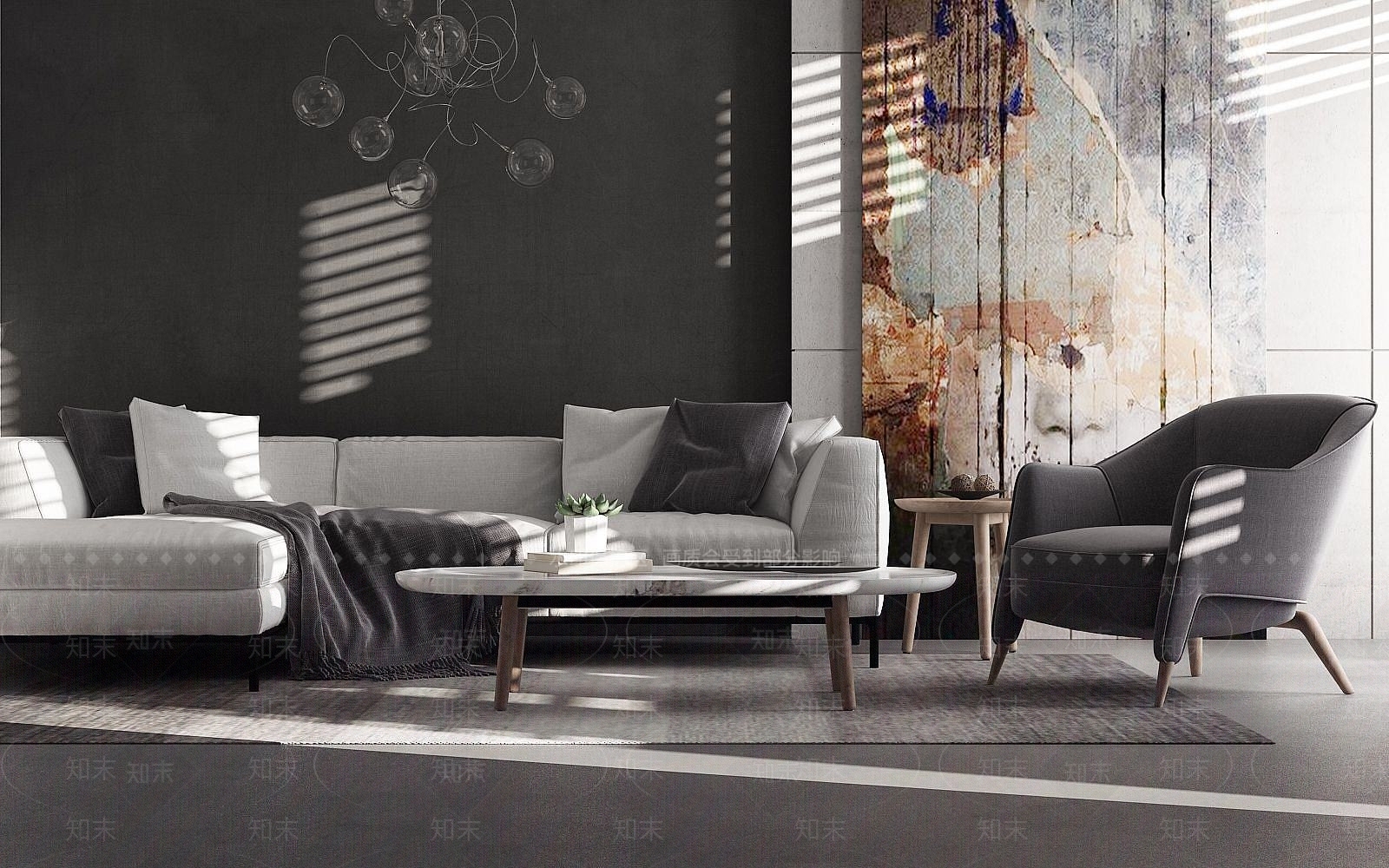 北欧沙发茶几组合3D模型下载【ID:1189643030】