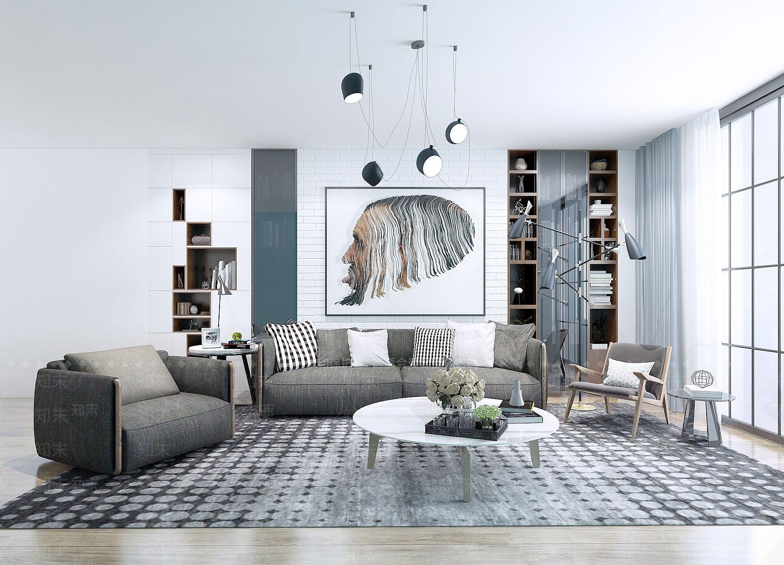 北欧现代沙发茶几组合3D模型下载【ID:1189643007】