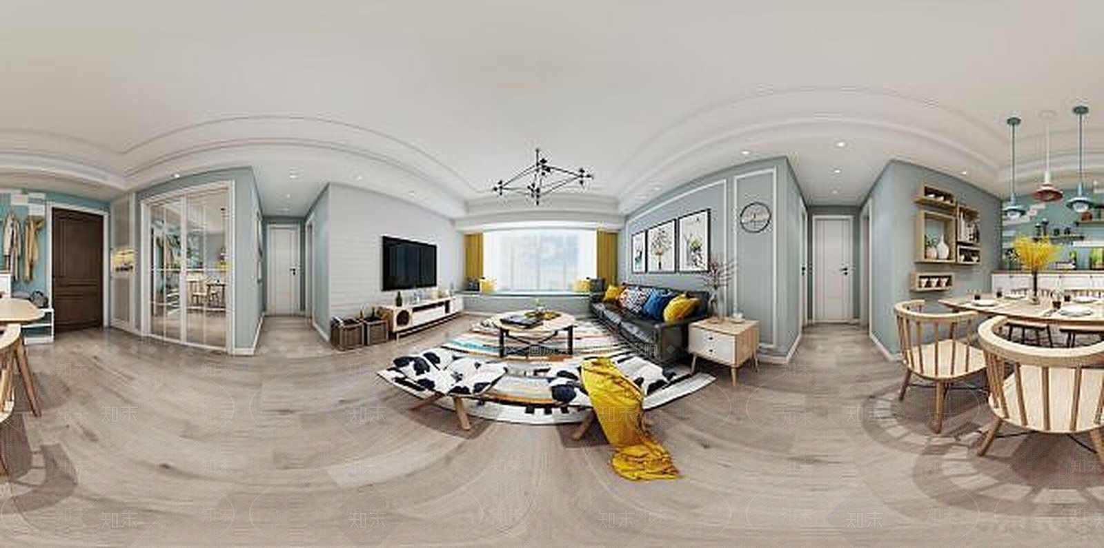 现代客厅餐厅3D模型下载【ID:1189643950】