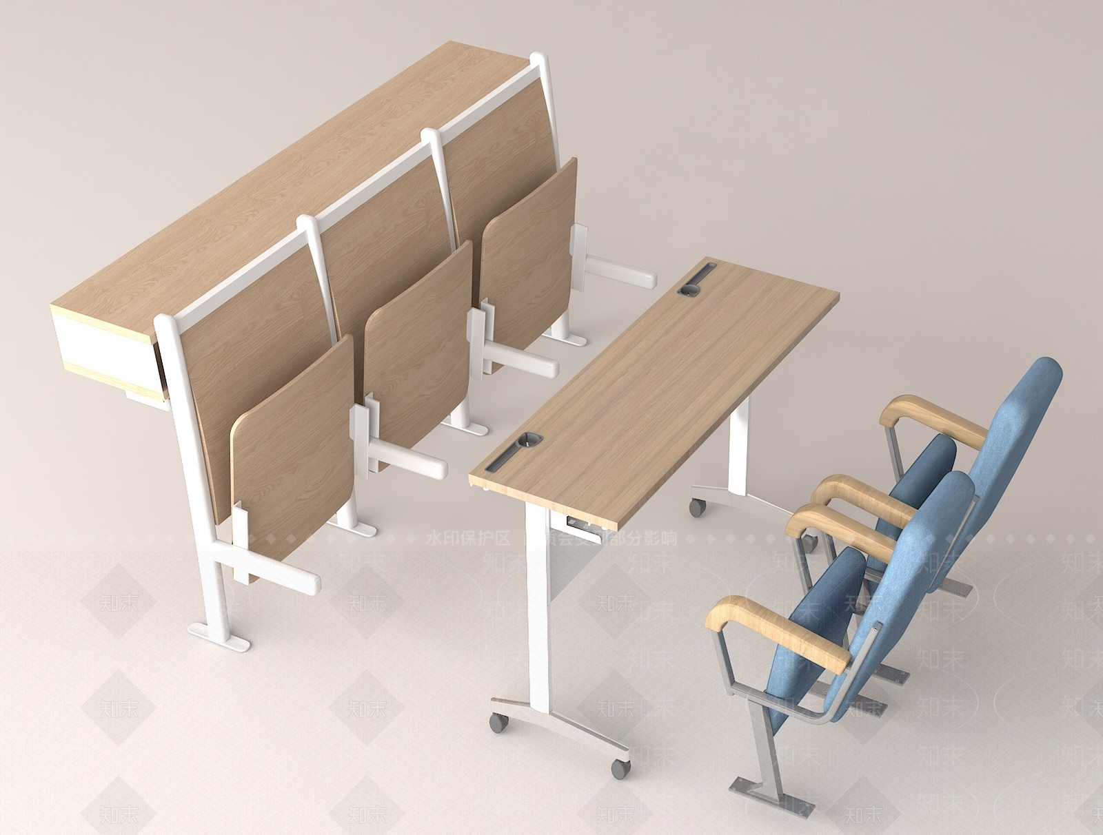 现代中式办公桌椅3D模型下载【ID:1189653249】