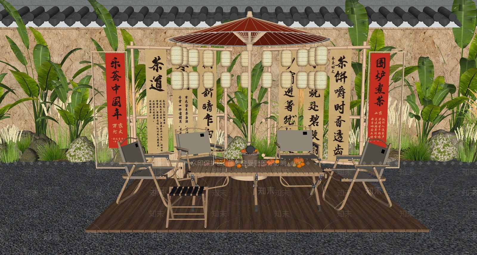 新中式庭院小品SU模型下载【ID:1189656028】