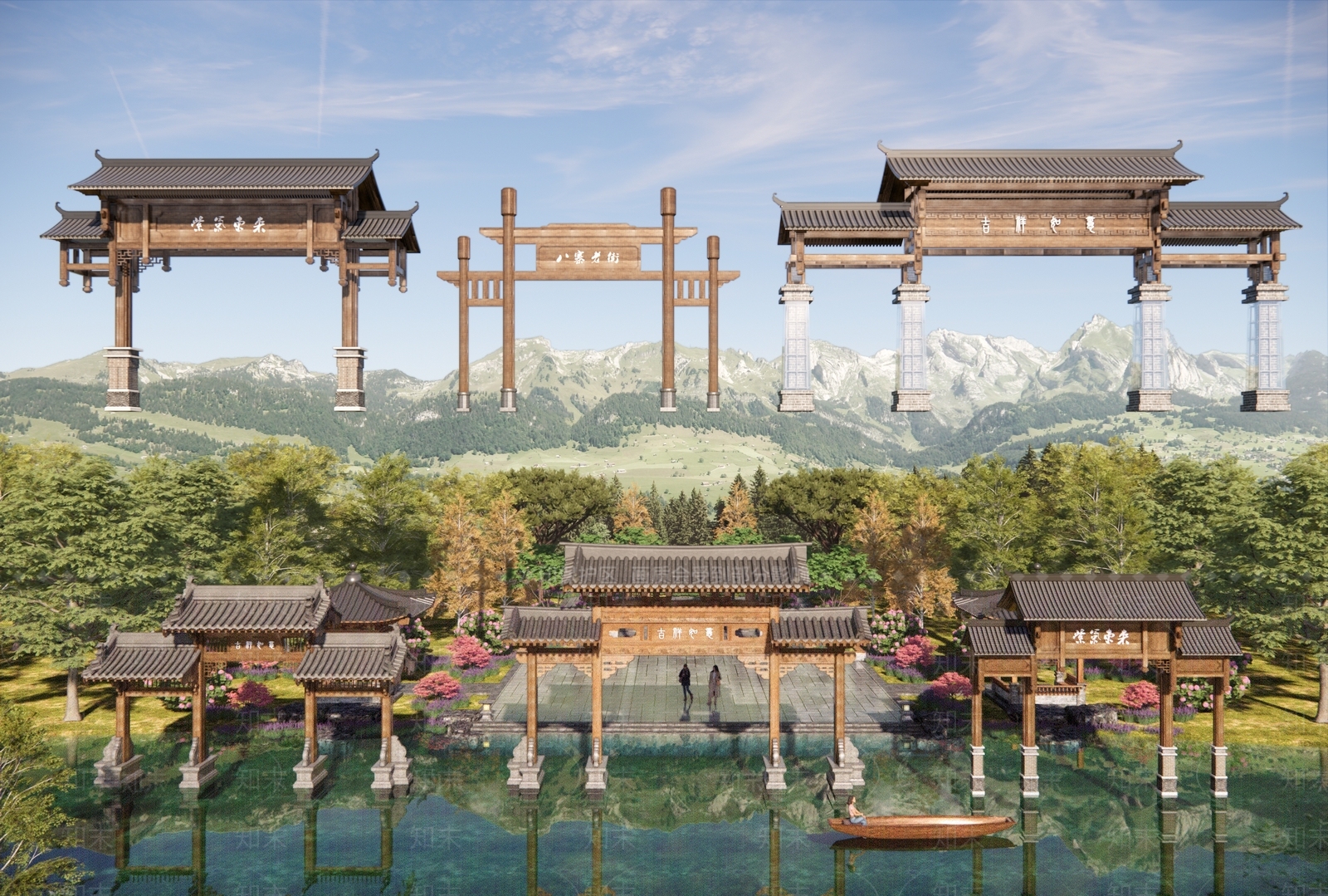 现代新中式牌坊牌楼SU模型下载【ID:1189658878】