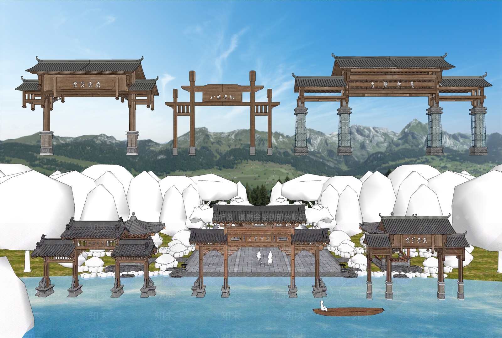现代新中式牌坊牌楼SU模型下载【ID:1189658878】