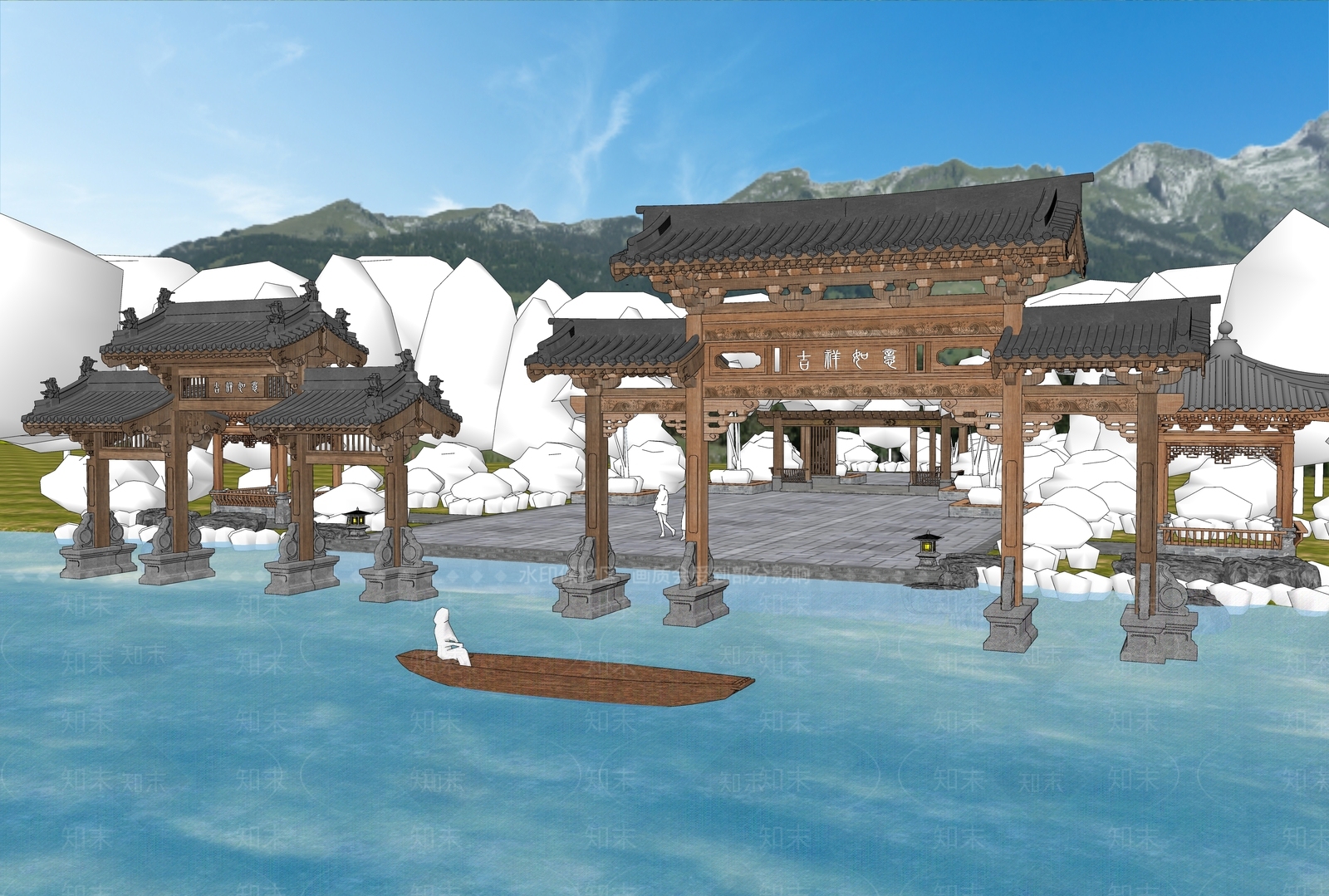 现代新中式牌坊牌楼SU模型下载【ID:1189660172】