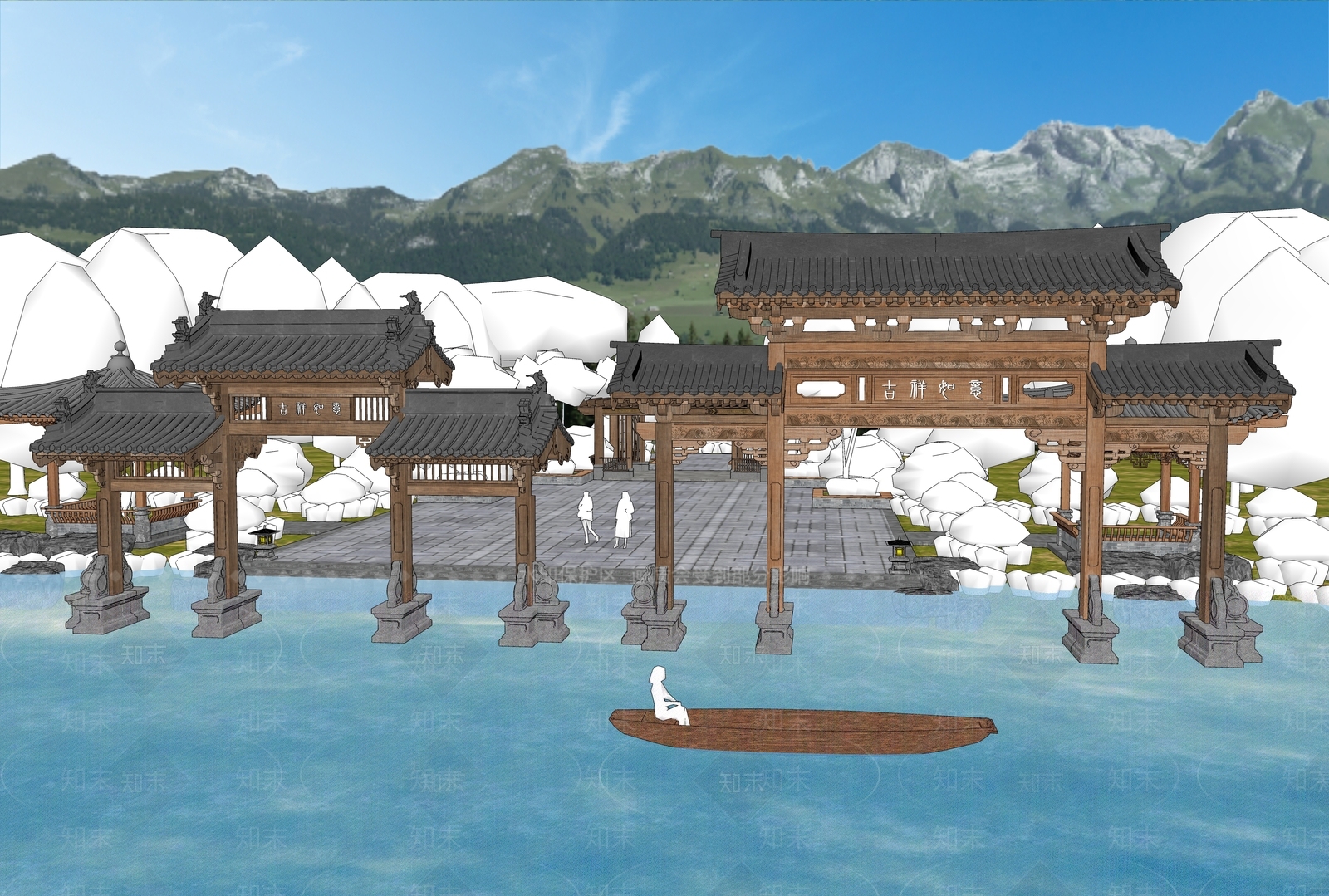 现代新中式牌坊牌楼SU模型下载【ID:1189660532】