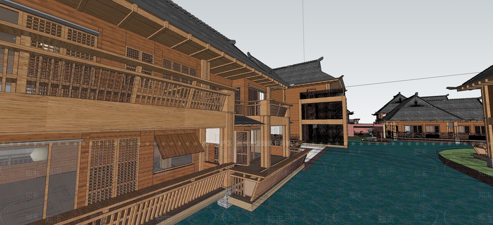 现代古建筑SU模型下载【ID:1189662100】