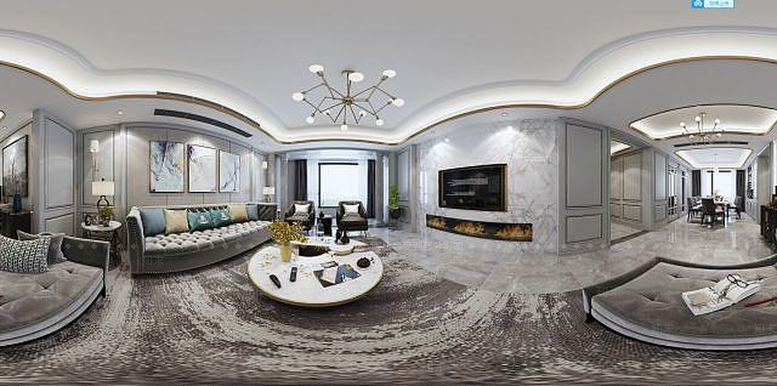 现代简约客厅餐厅3D模型下载【ID:1189663421】