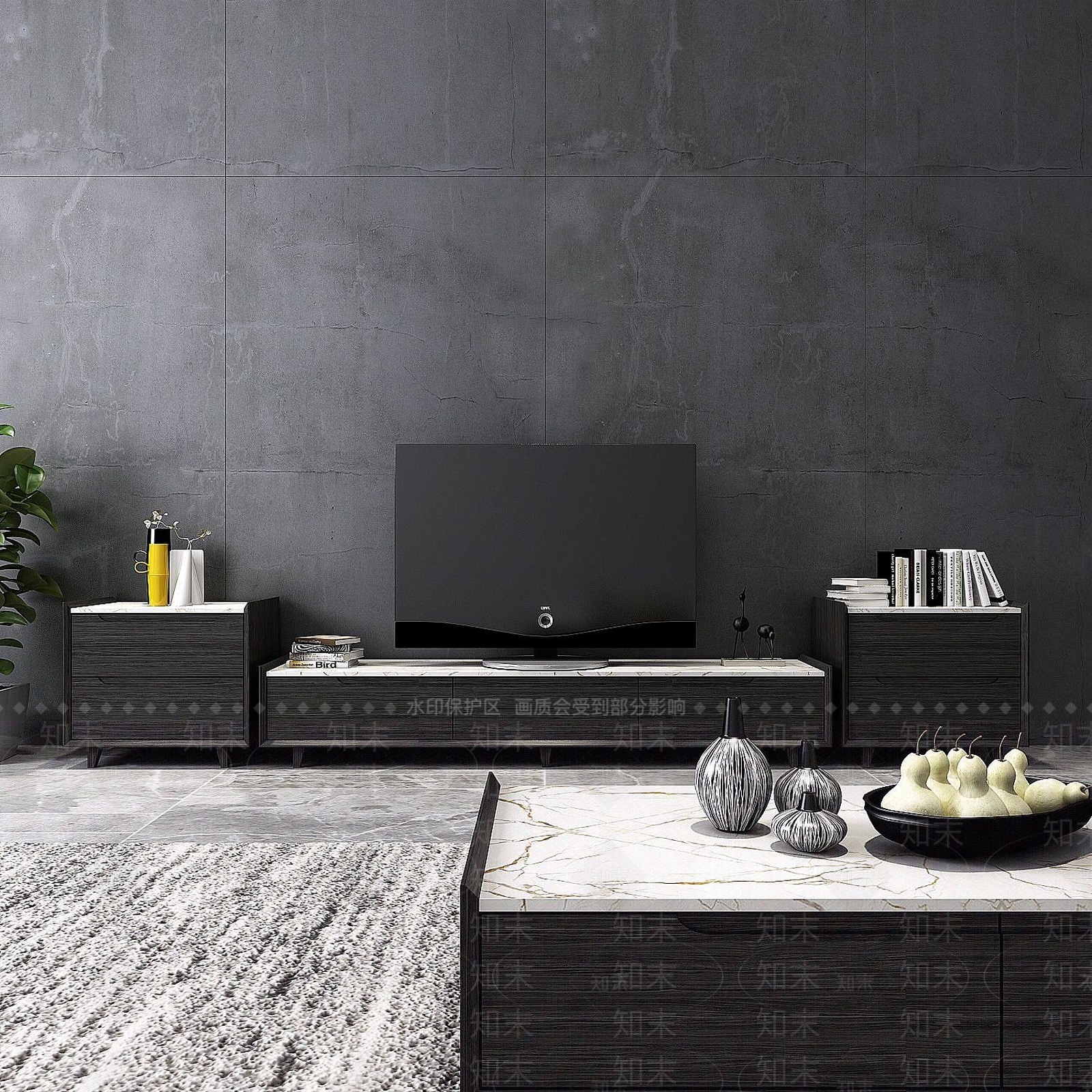 现代电视柜茶几组合3D模型下载【ID:1189664128】