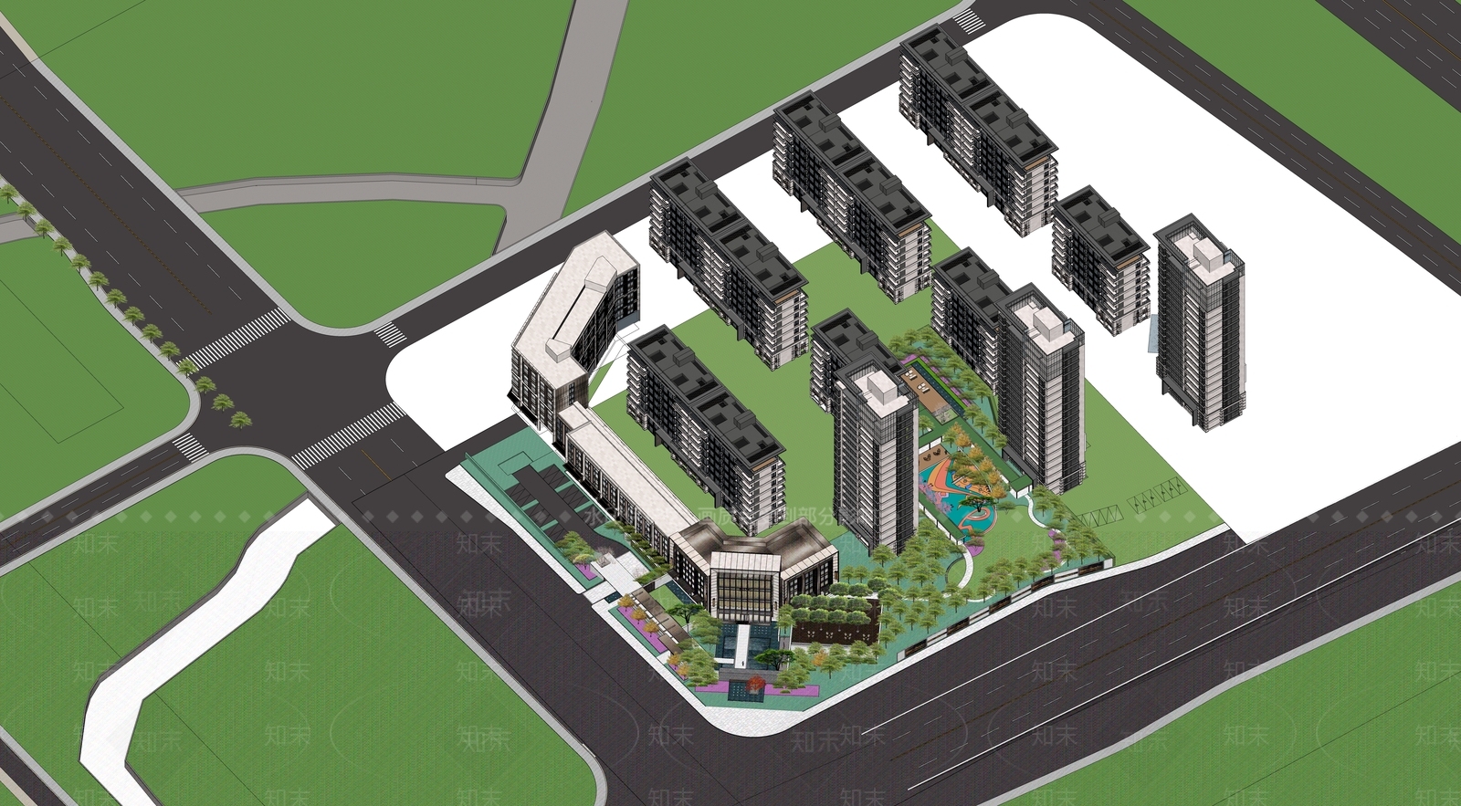 现代小区建筑SU模型下载【ID:1189665890】