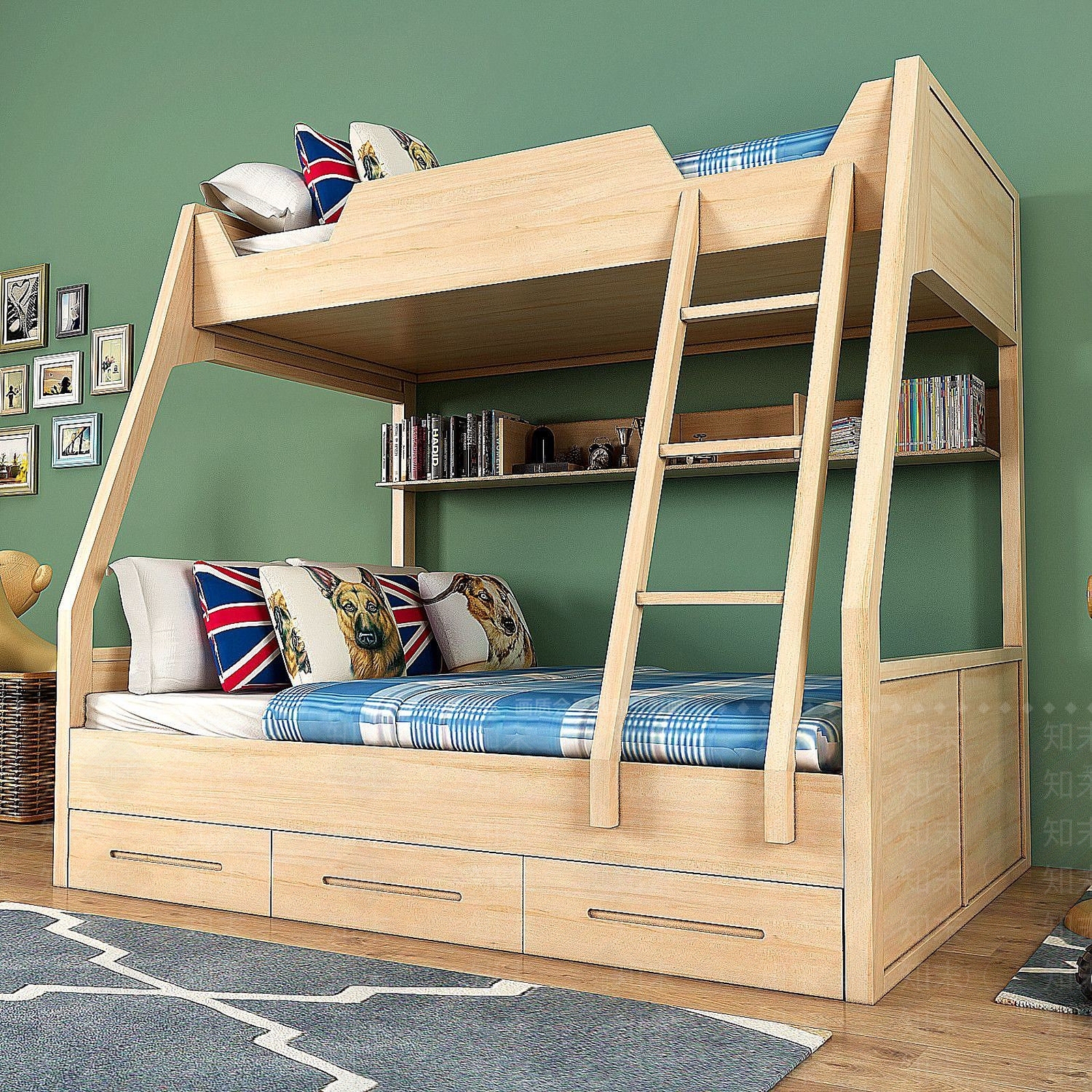 现代实木儿童上下床3D模型下载【ID:1189667137】