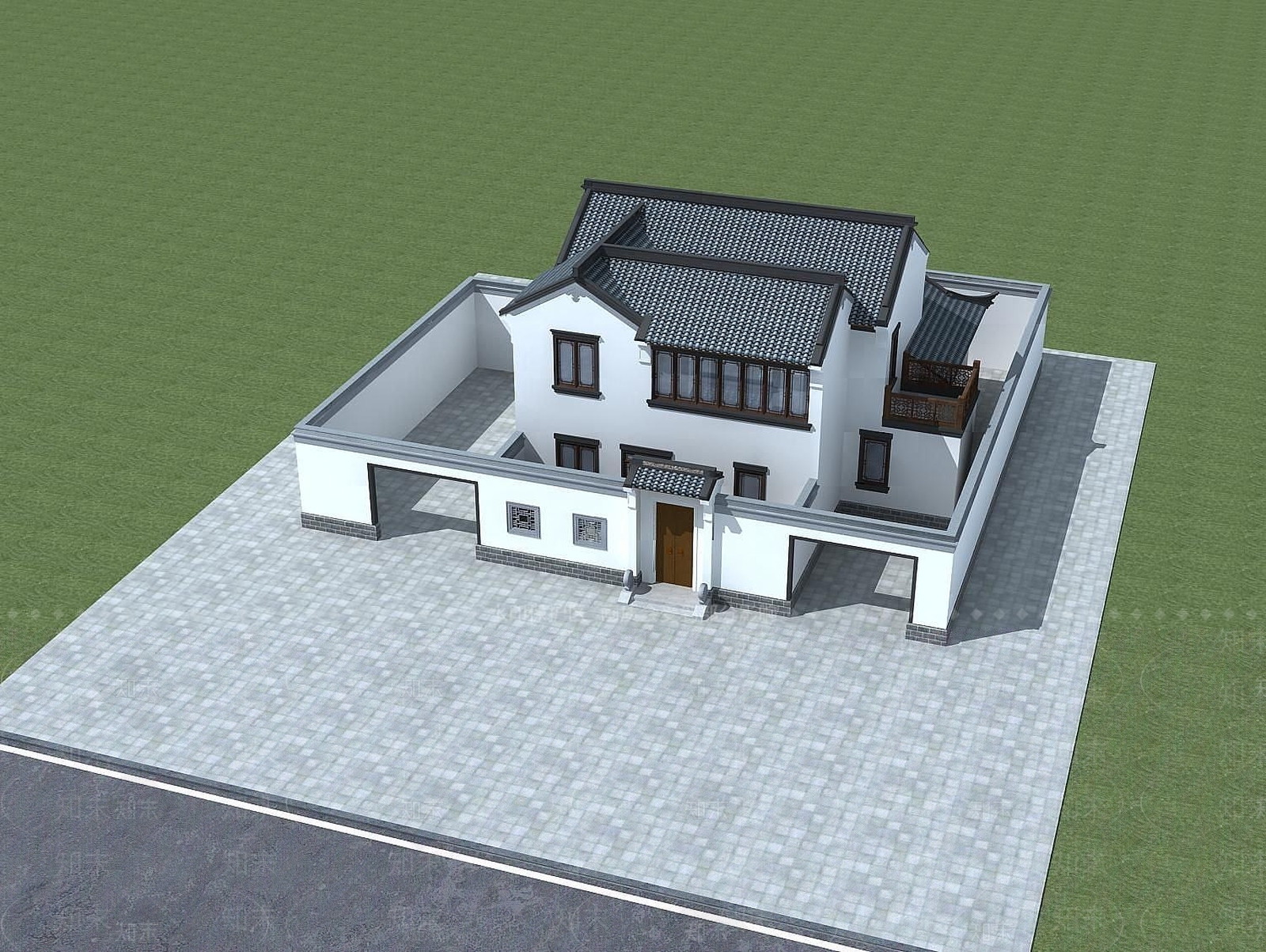 现代古建四合院3D模型下载【ID:1189667168】