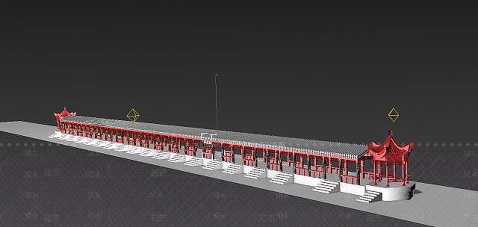 现代亭子长廊古建筑3D模型下载【ID:1189668135】