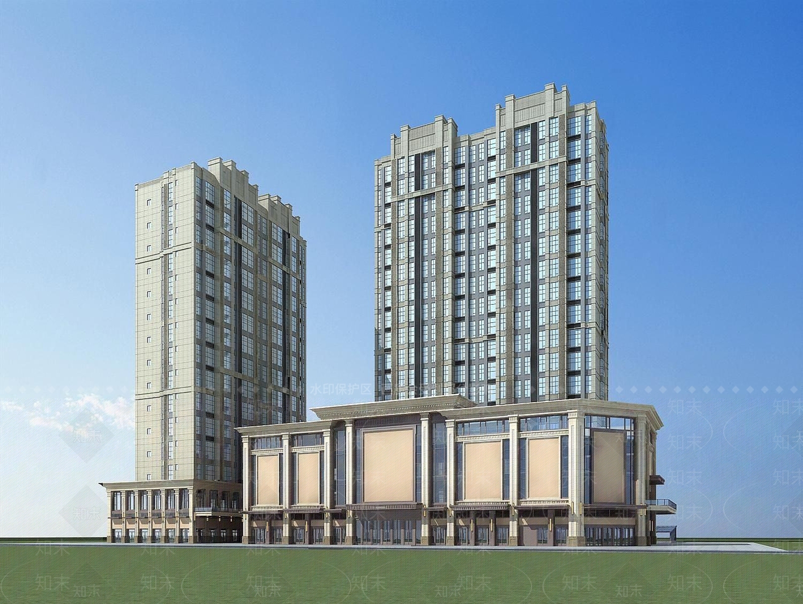 现代高层建筑商业街3D模型下载【ID:1189668354】