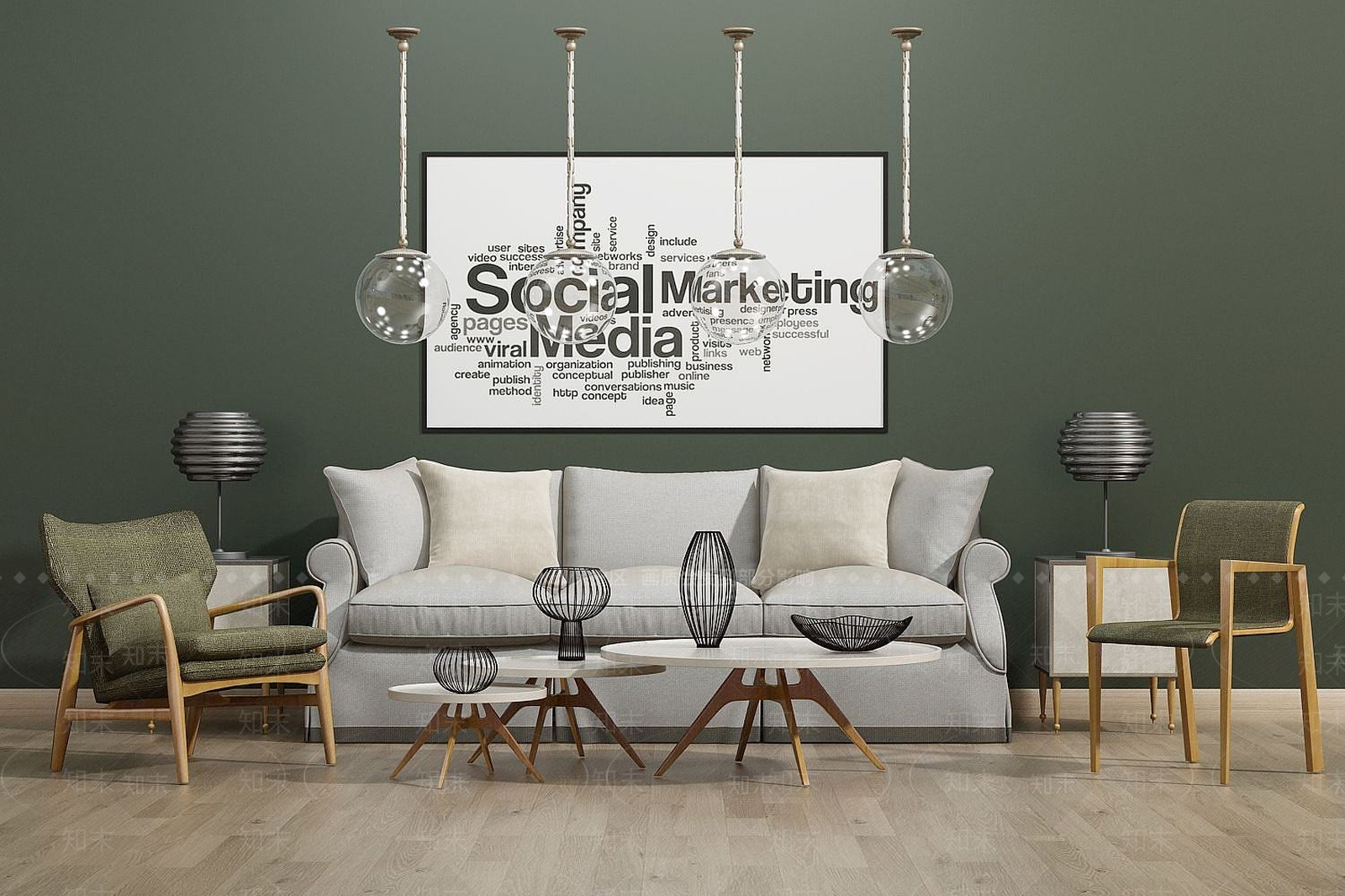 北欧简约沙发茶几组合3D模型下载【ID:1189669249】