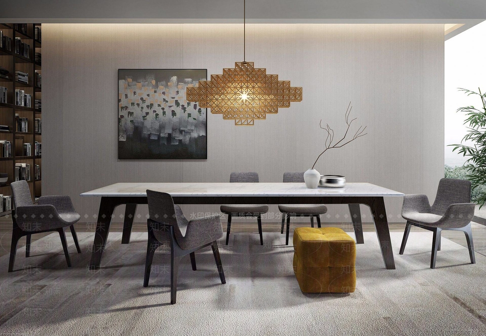 现代实木长桌3D模型下载【ID:1189670085】