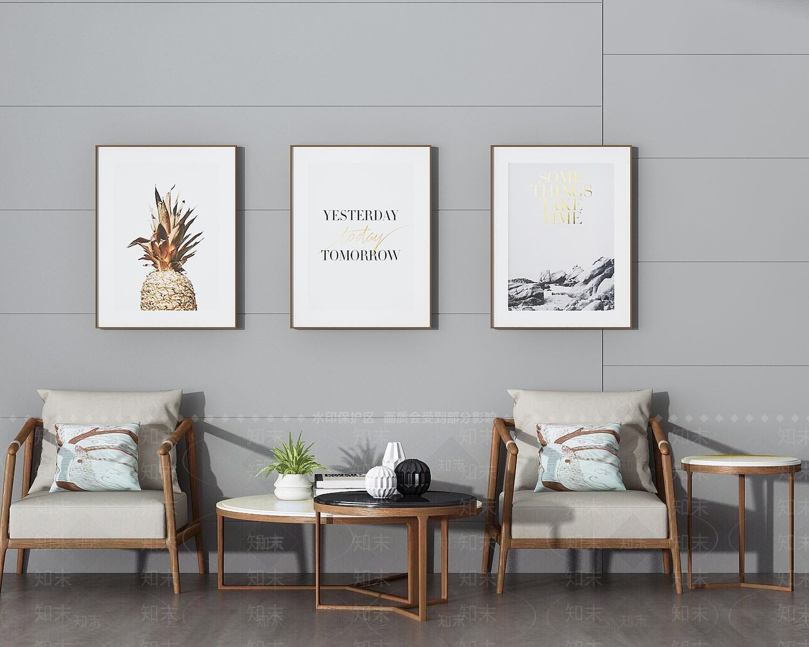 现代实木沙发茶几组合3D模型下载【ID:1189671393】