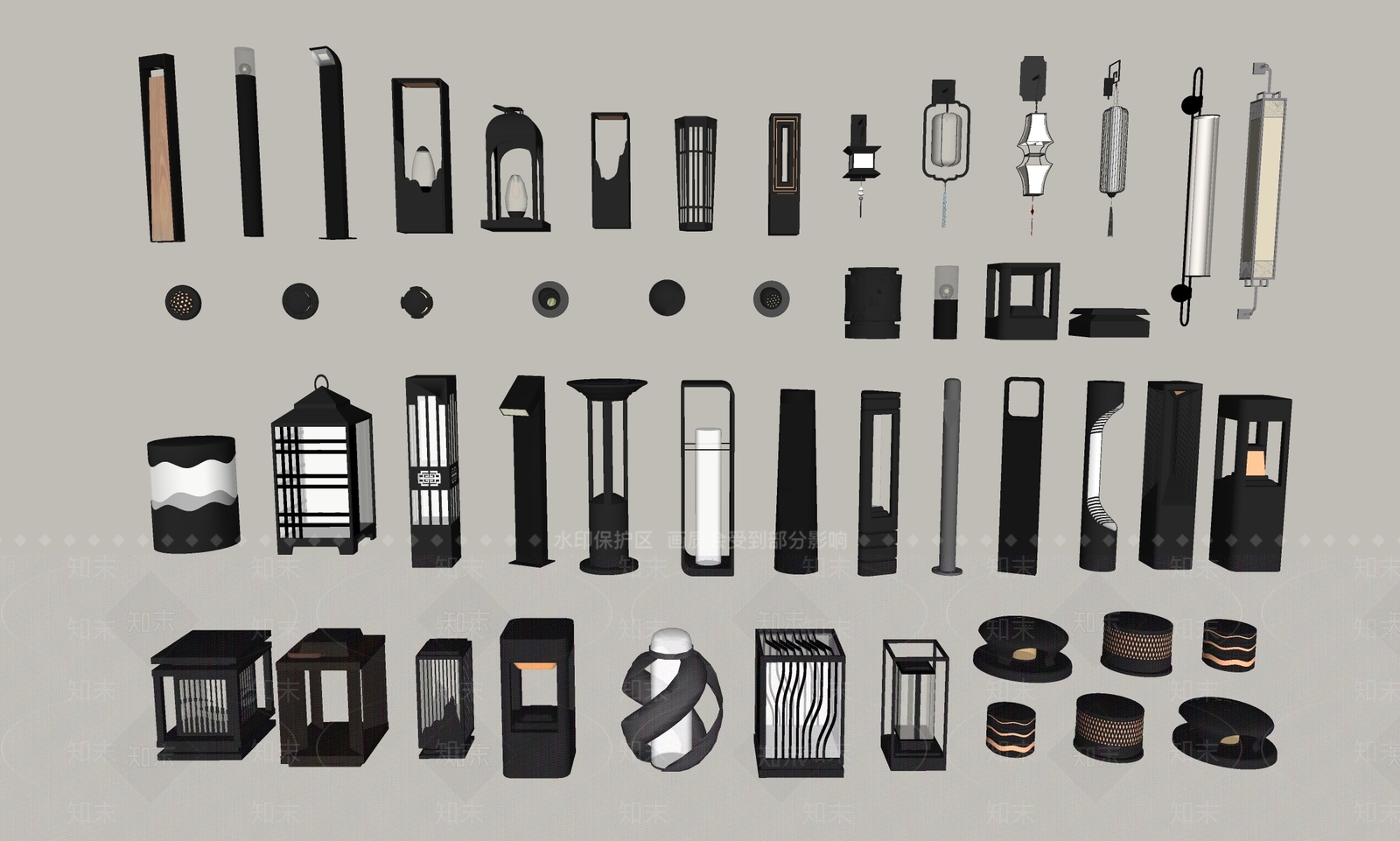 新中式现代景观灯SU模型下载【ID:1189671855】