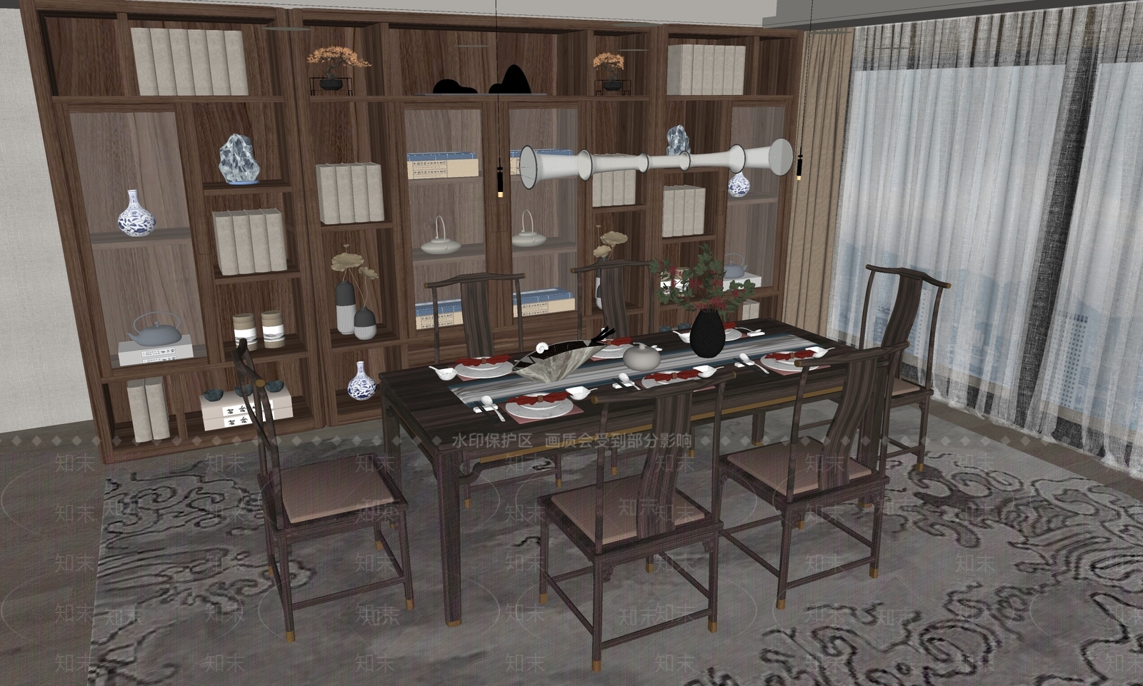 新中式中式家居餐厅SU模型下载【ID:1189672072】