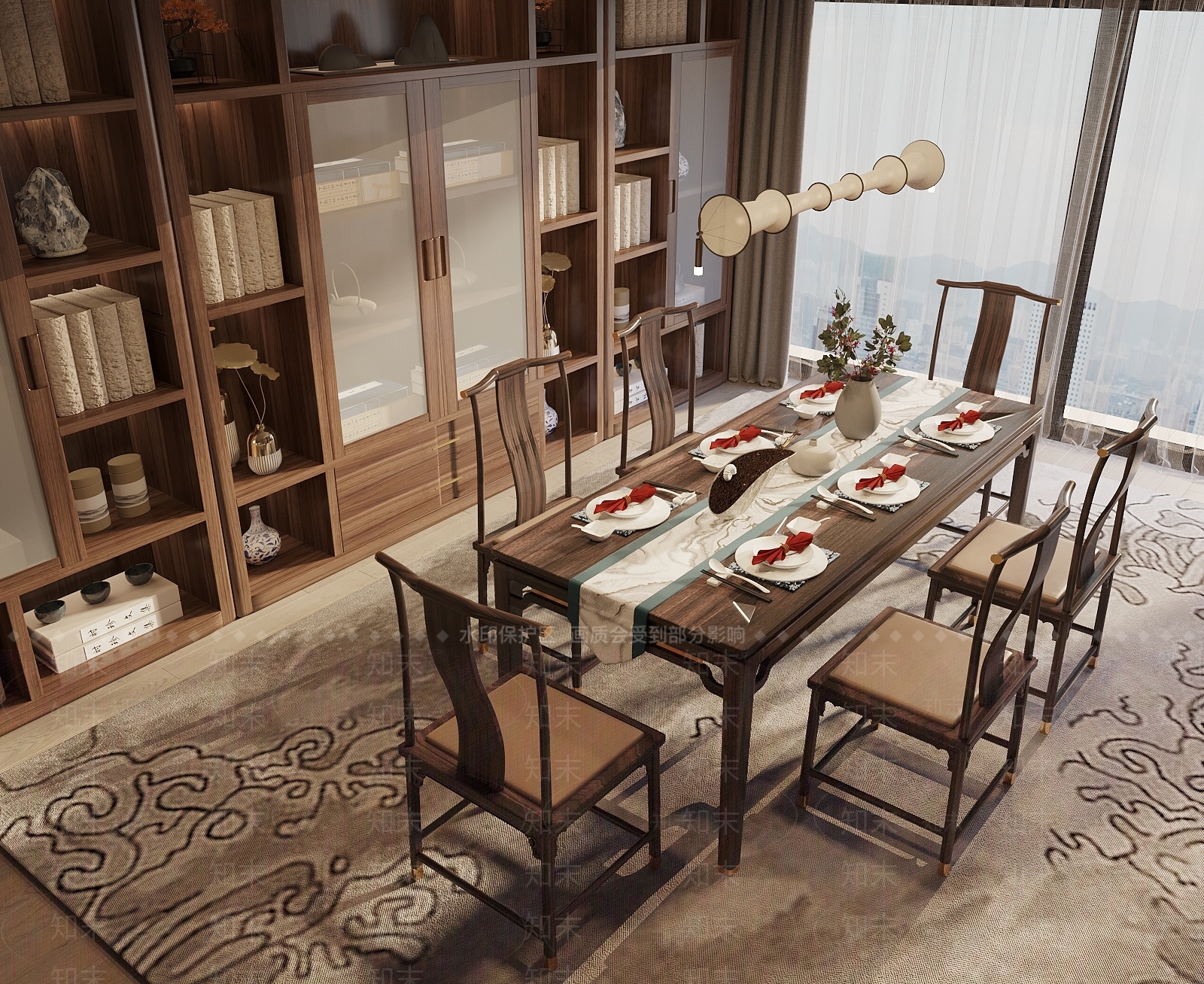 新中式中式家居餐厅SU模型下载【ID:1189672072】