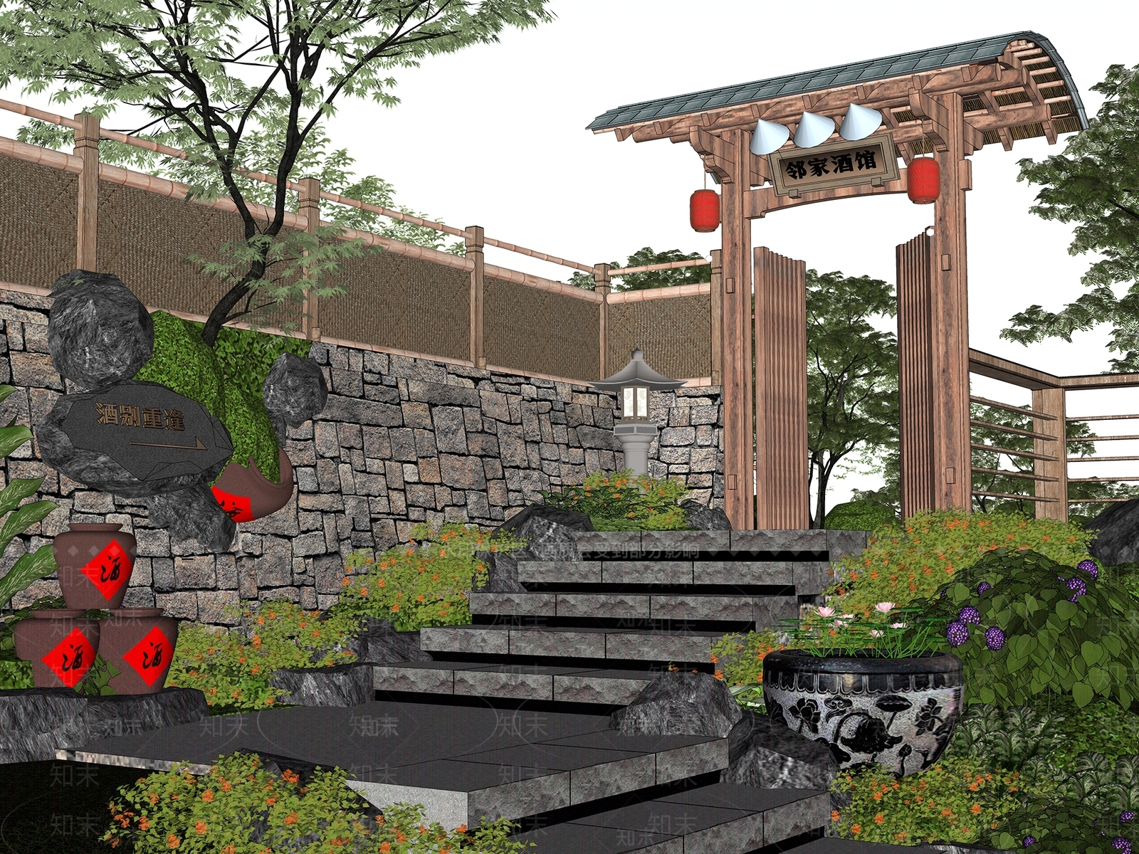 现代新中式乡村庭院SU模型下载【ID:1189673257】