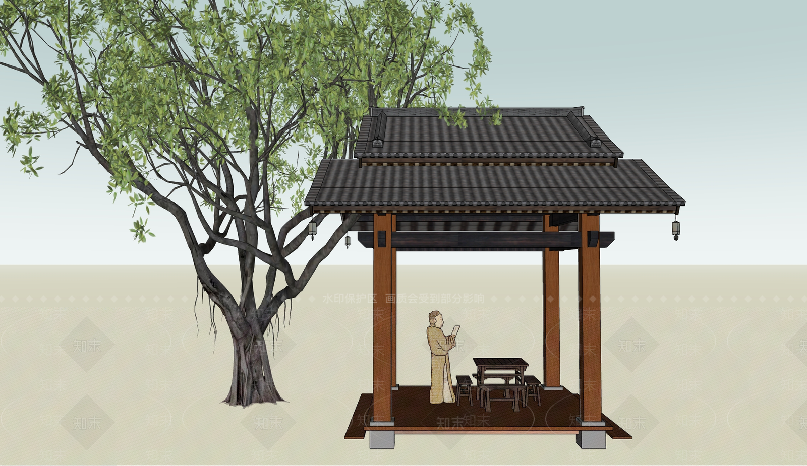 中式亭子SU模型下载【ID:1189675478】