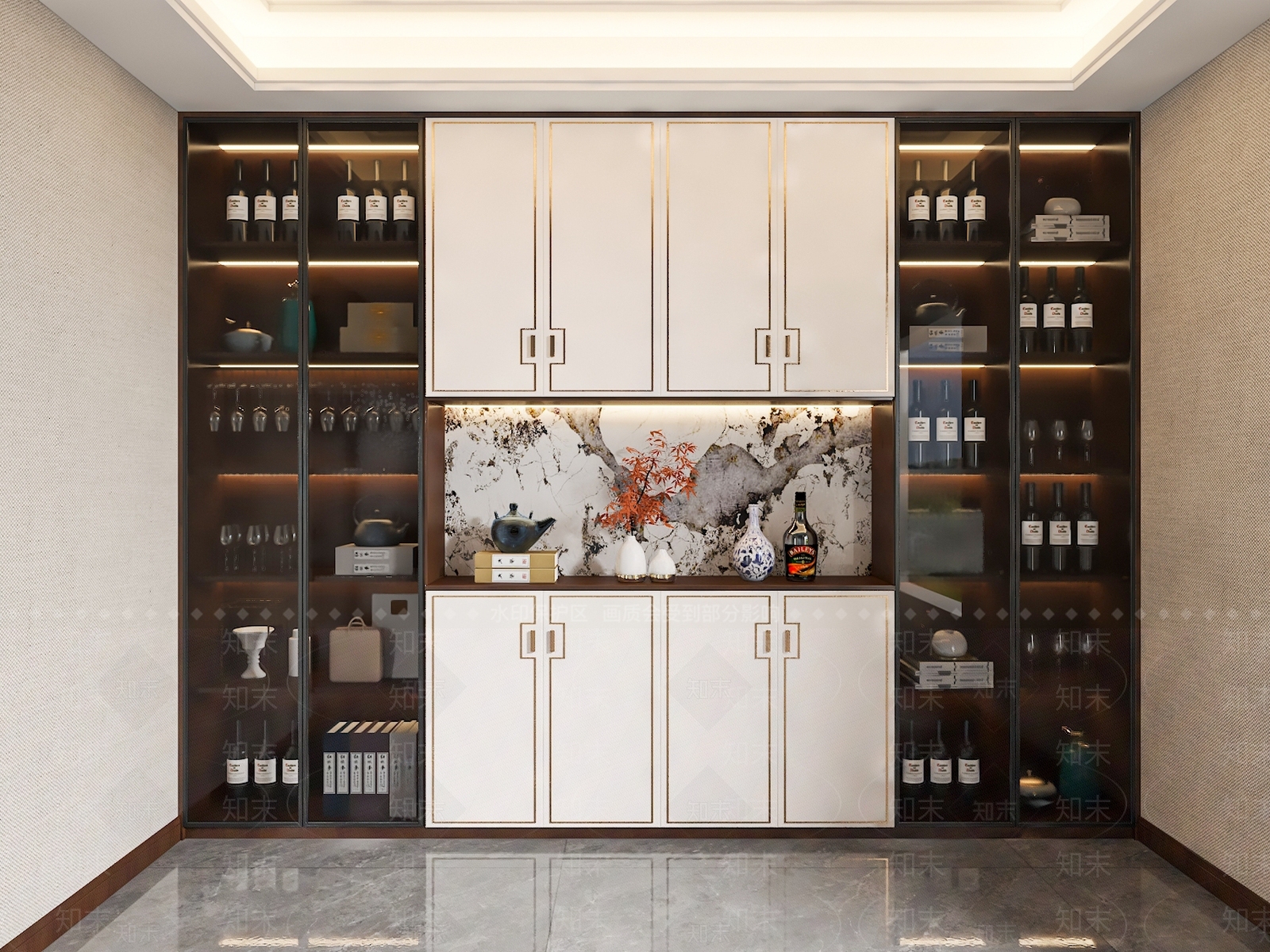 现代新中式酒柜3D模型下载【ID:1189677388】