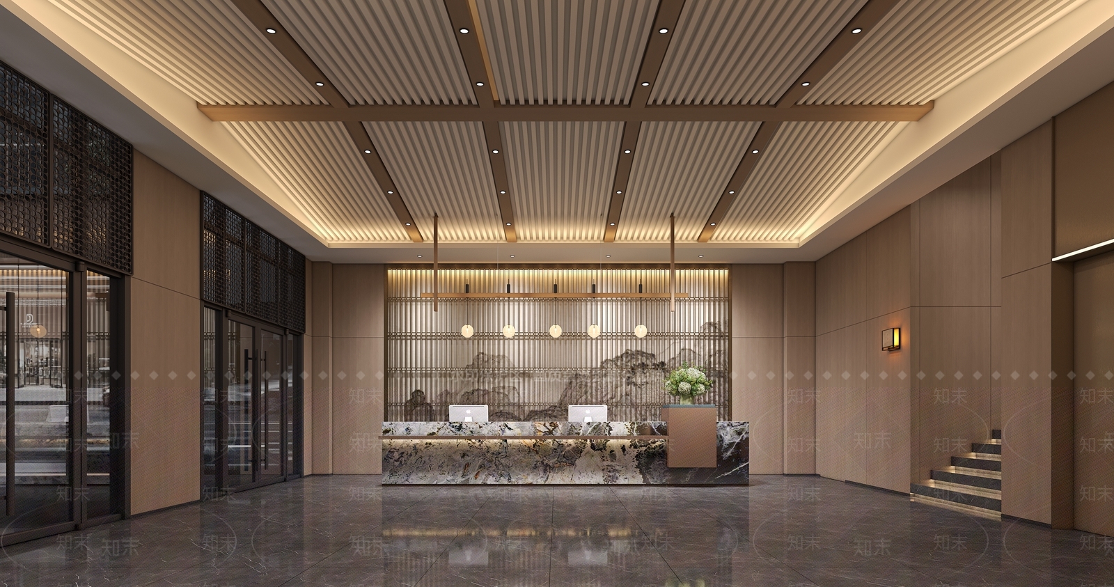 现代新中式中餐厅3D模型下载【ID:1189679551】