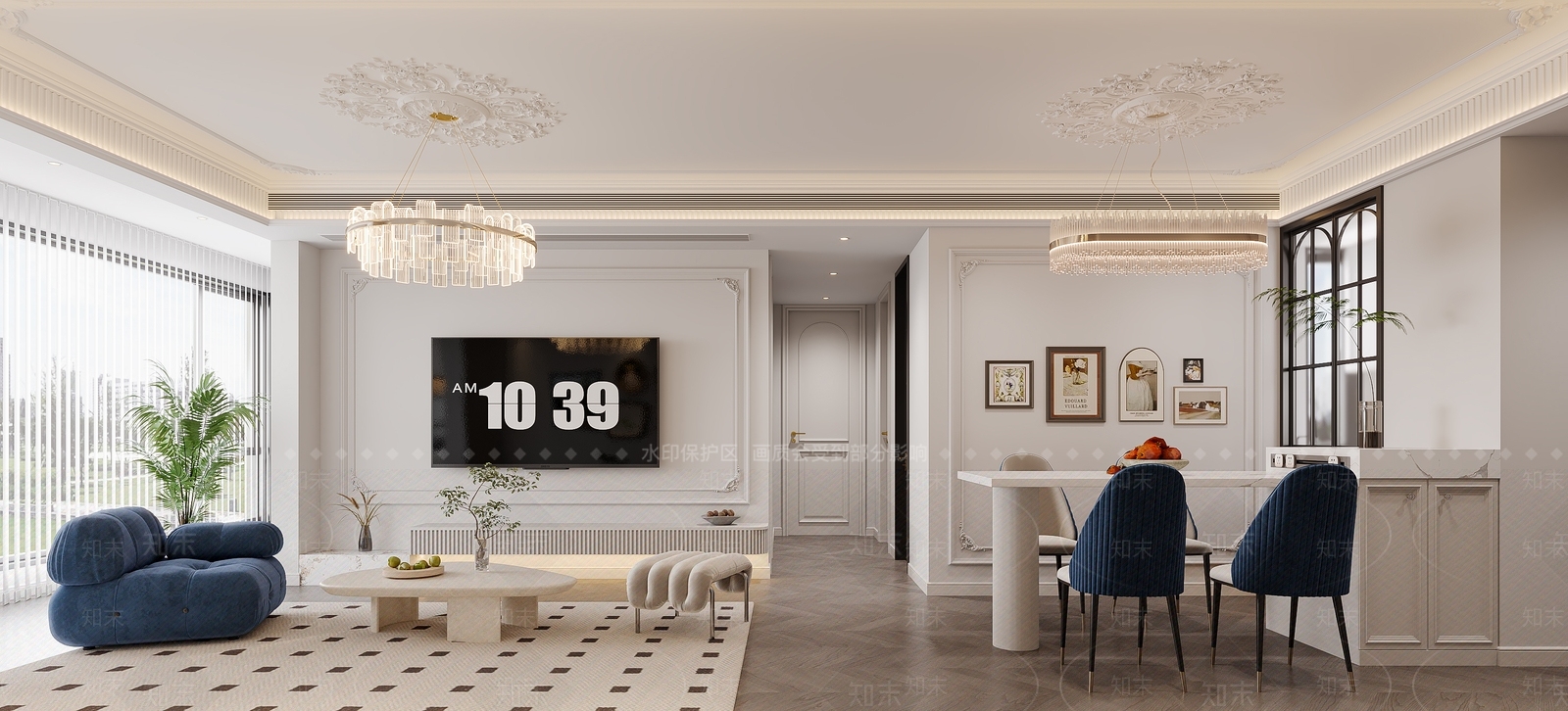 法式美式家居客厅3D模型下载【ID:1189684494】