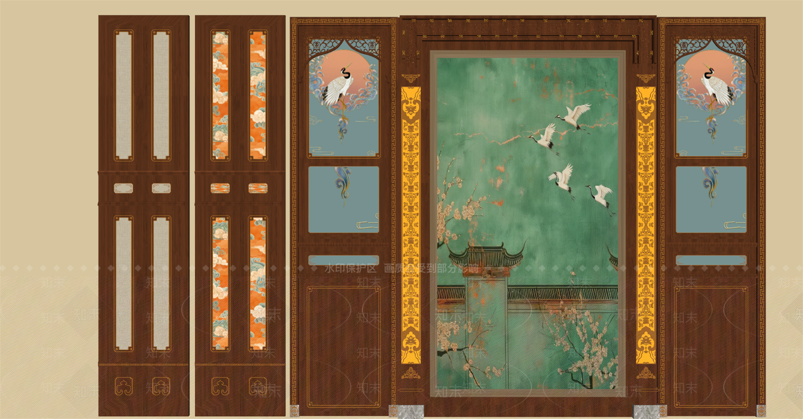 中式护墙板SU模型下载【ID:1189693252】