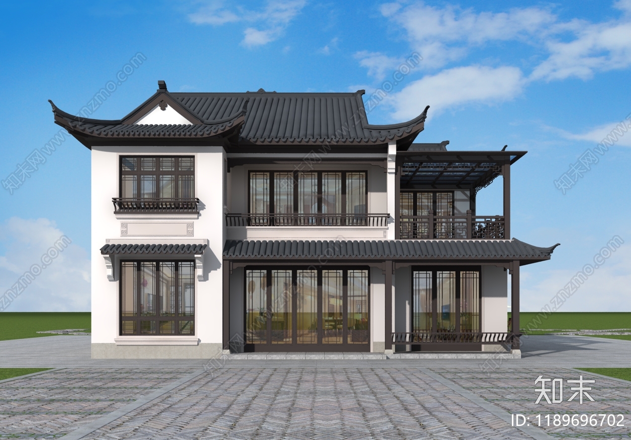 中式新中式别墅建筑施工图下载【ID:1189696702】