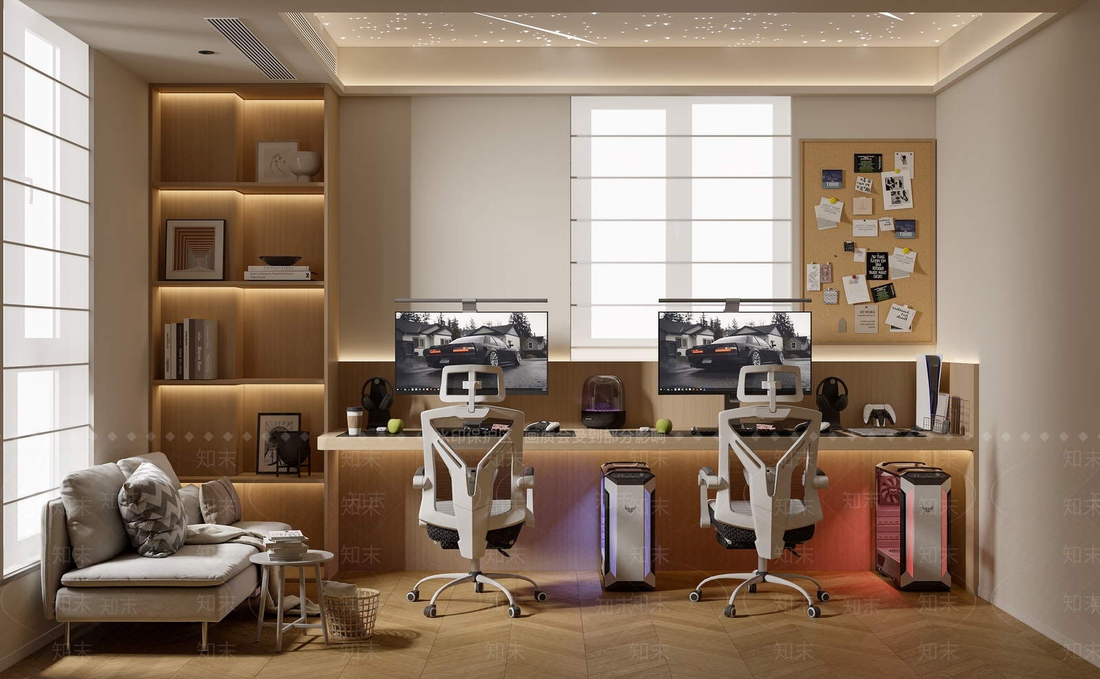 奶油原木书房3D模型下载【ID:1189699380】