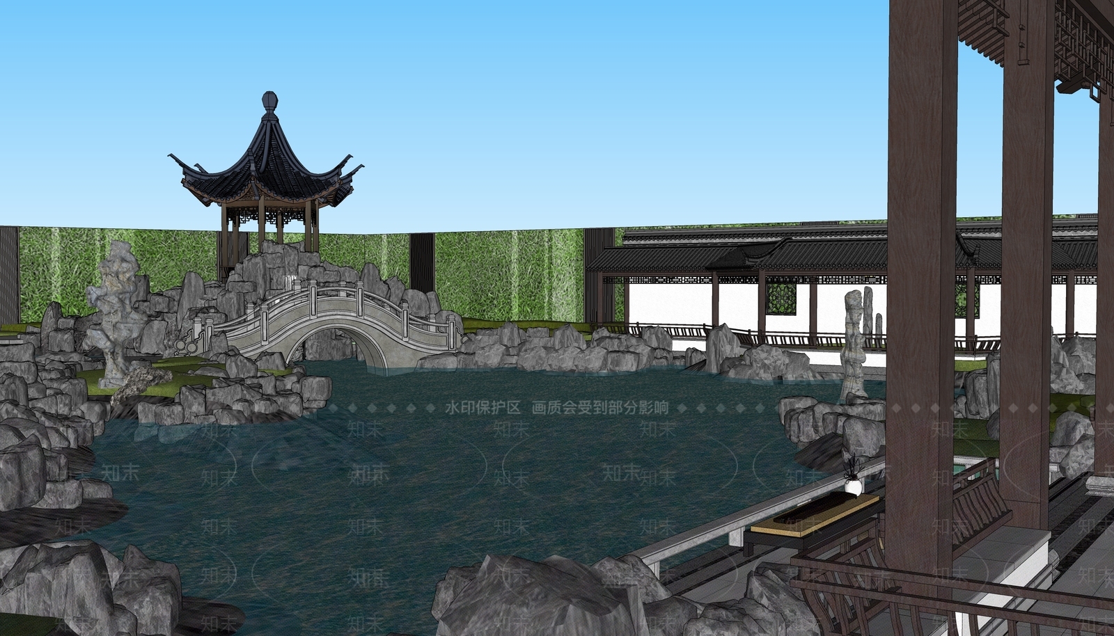 中式别墅庭院SU模型下载【ID:1189700963】