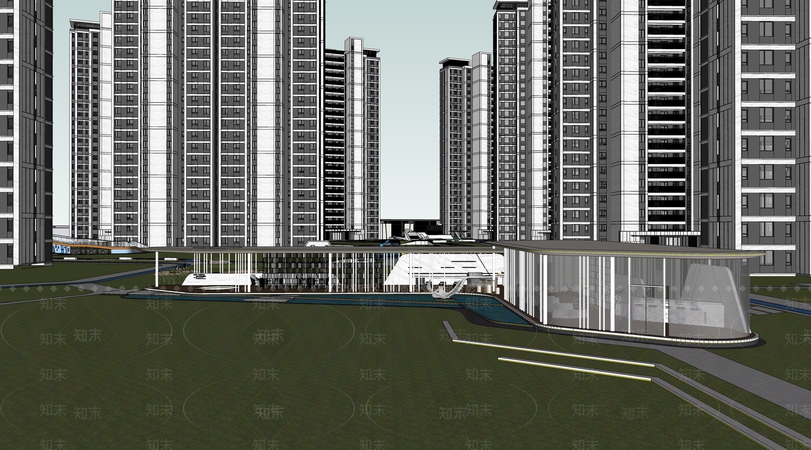 现代小区景观SU模型下载【ID:1189704768】
