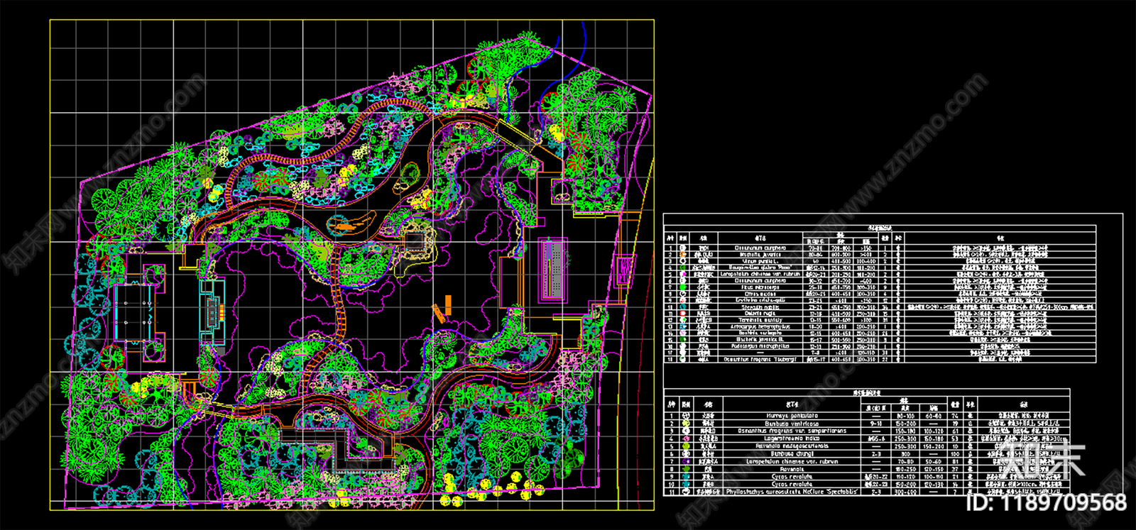 中式植物配置图库施工图下载【ID:1189709568】